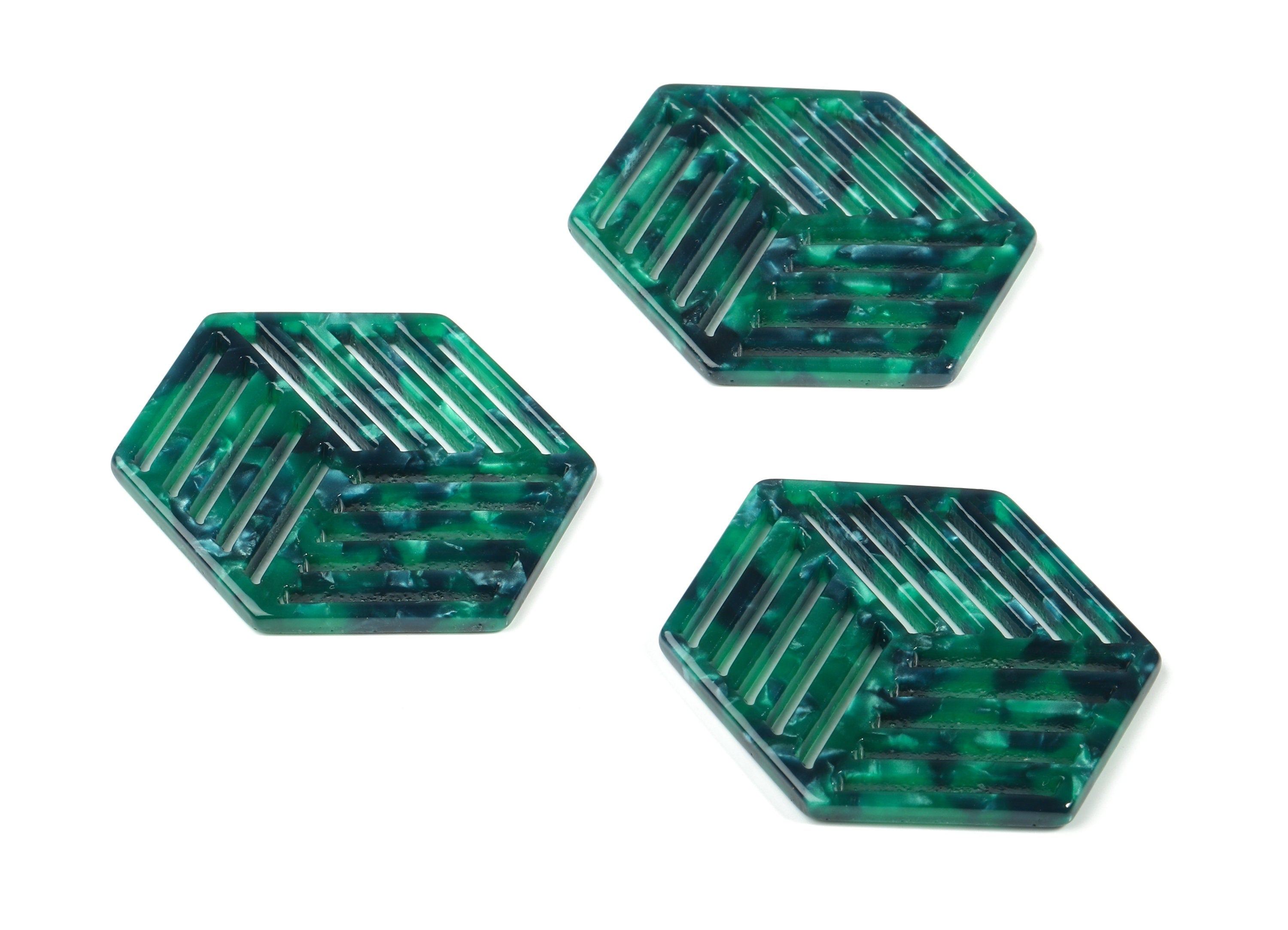 Acetate Hexagon Earring Charm - Hexagon Pendant - Earring Findings - Jewelry Supplies - Color Code:A13 - 44.77x34.62x2.61mm - AC1823-A13 - DOMEDBAZAAR