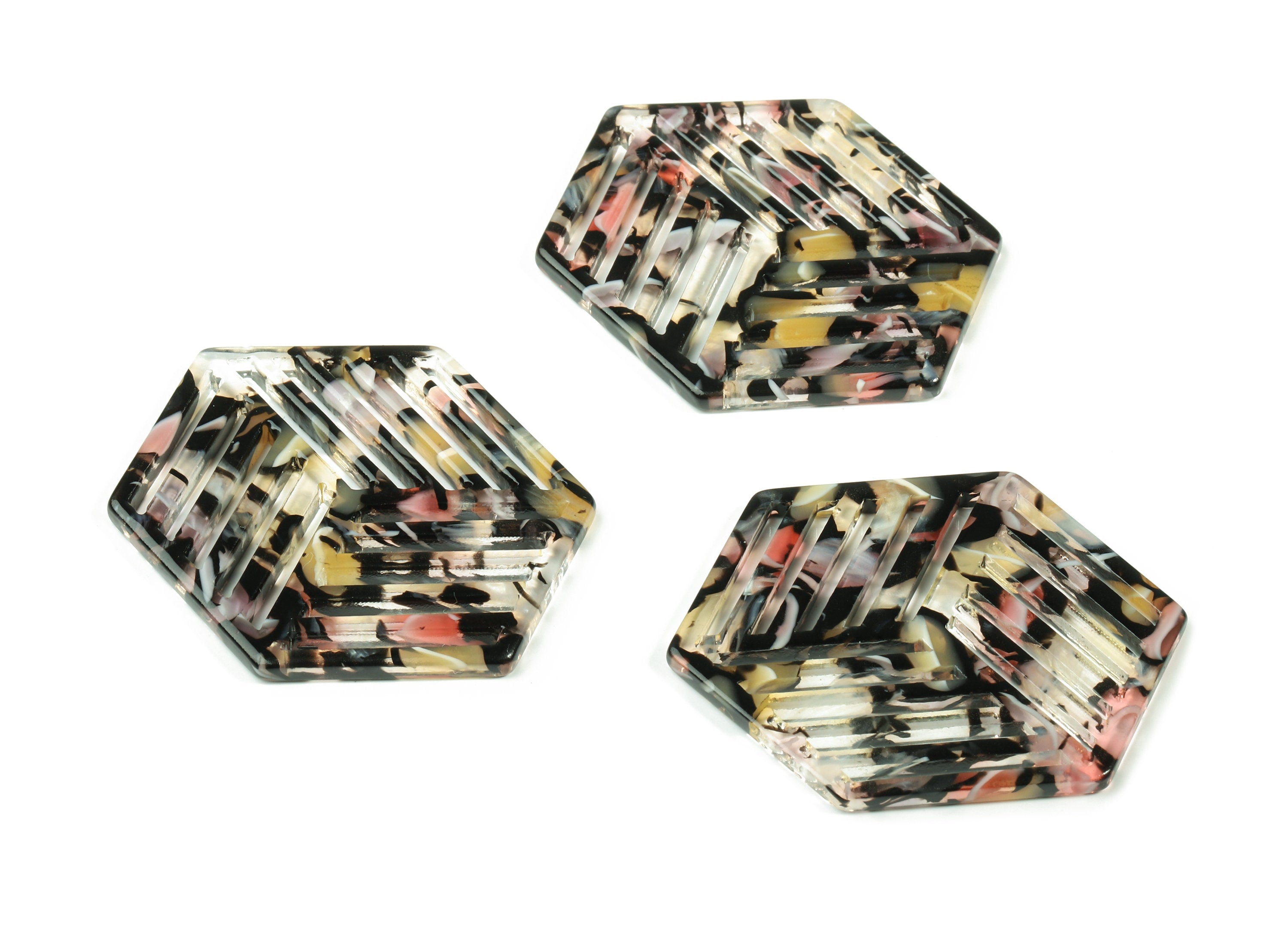 Acetate Hexagon Earring Charm - Hexagon Pendant - Earring Findings - Jewelry Supplies - Color Code:A343 - 44.65x34.46x2.64mm - AC1823-A343 - DOMEDBAZAAR