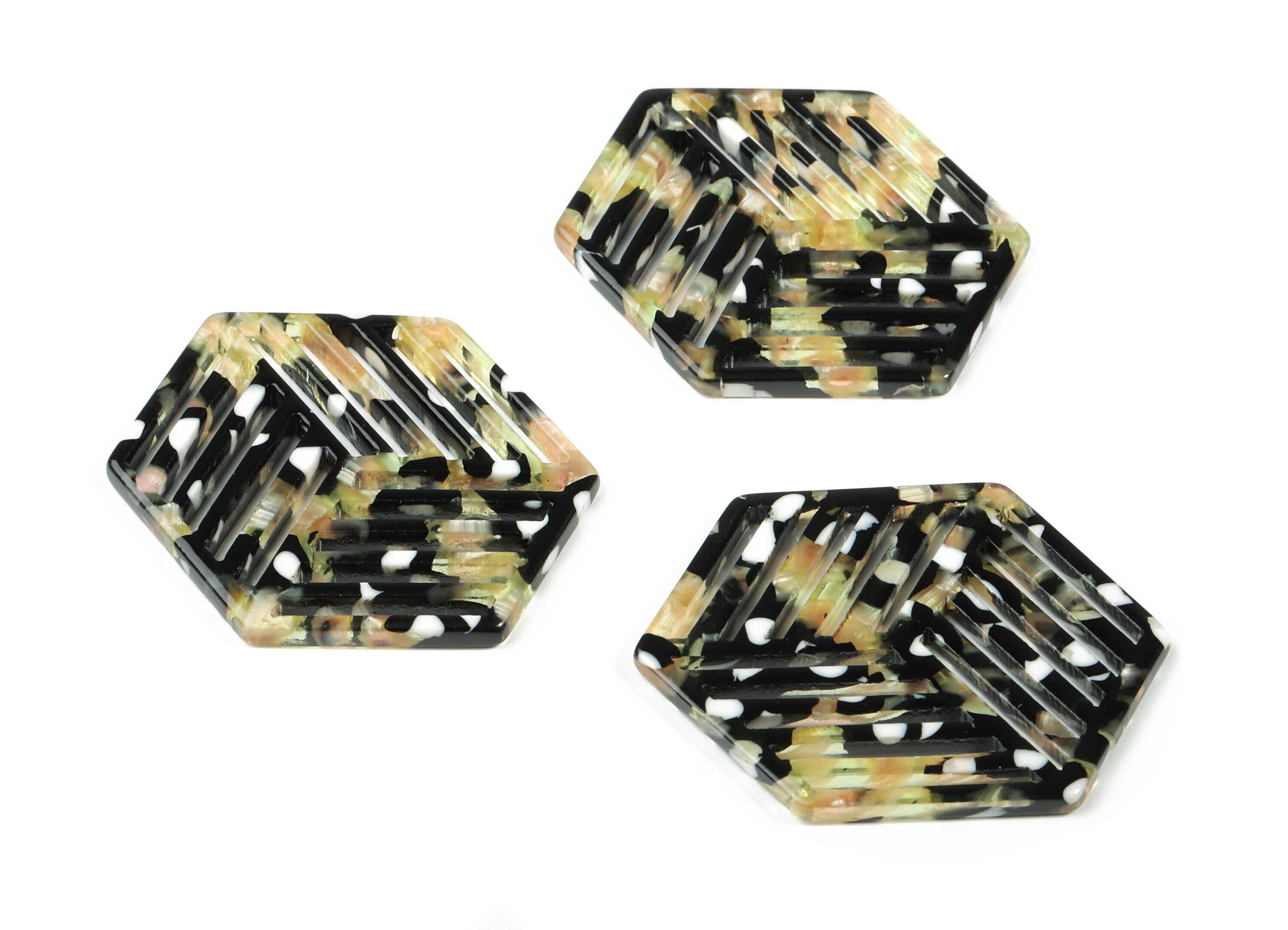 Acetate Hexagon Earring Charm - Hexagon Pendant - Earring Findings - Jewelry Supplies - Color Code:A193 - 44.7x34.49x2.73mm - AC1823-A193 - DOMEDBAZAAR