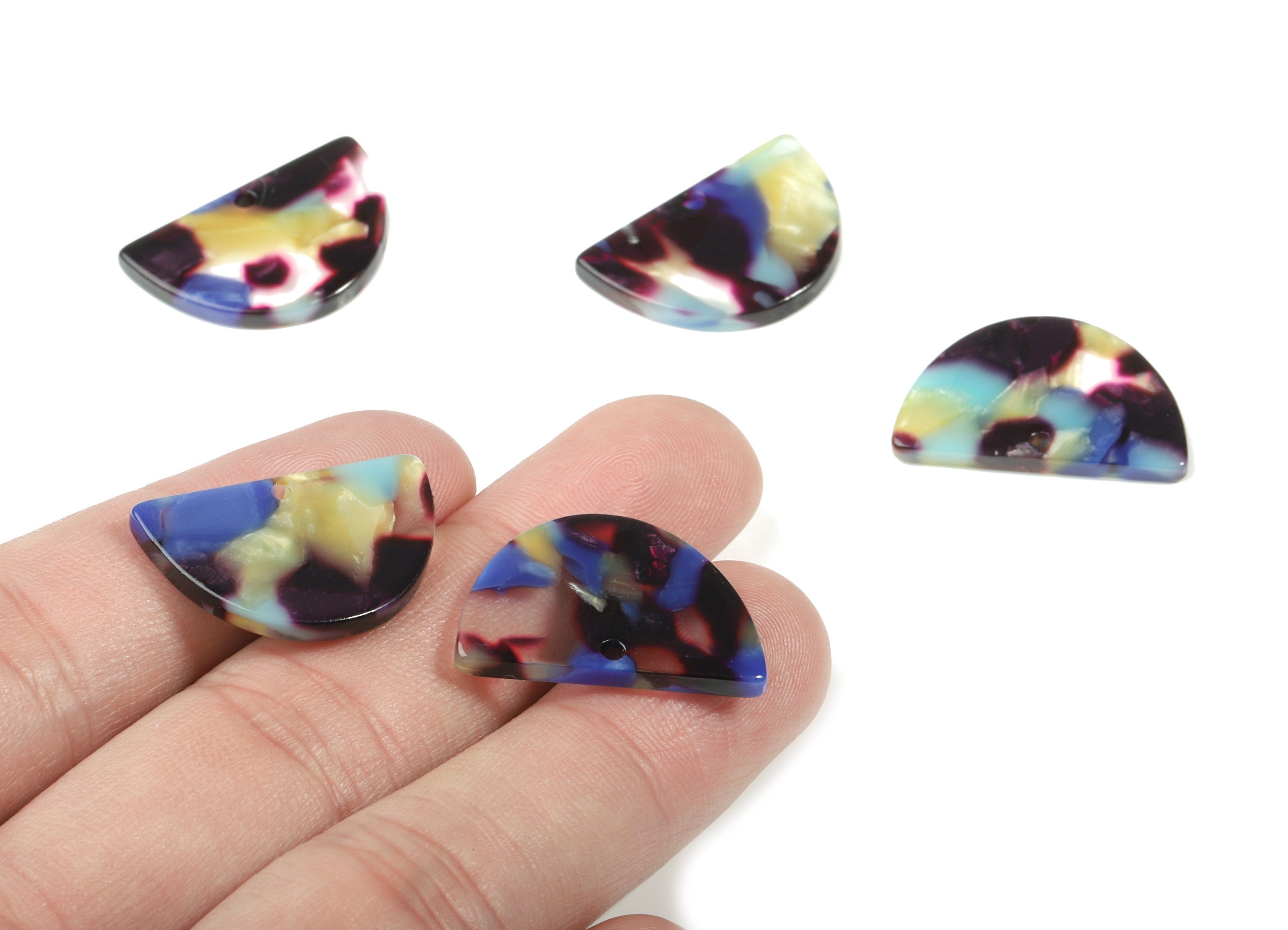 Acetate D Earring Charms - Half Moon Pendant - Earring Findings - Jewelry Supplies - Color Code: A23 - 24.65x16.01x2.5mm - AC1058-A23 - DOMEDBAZAAR