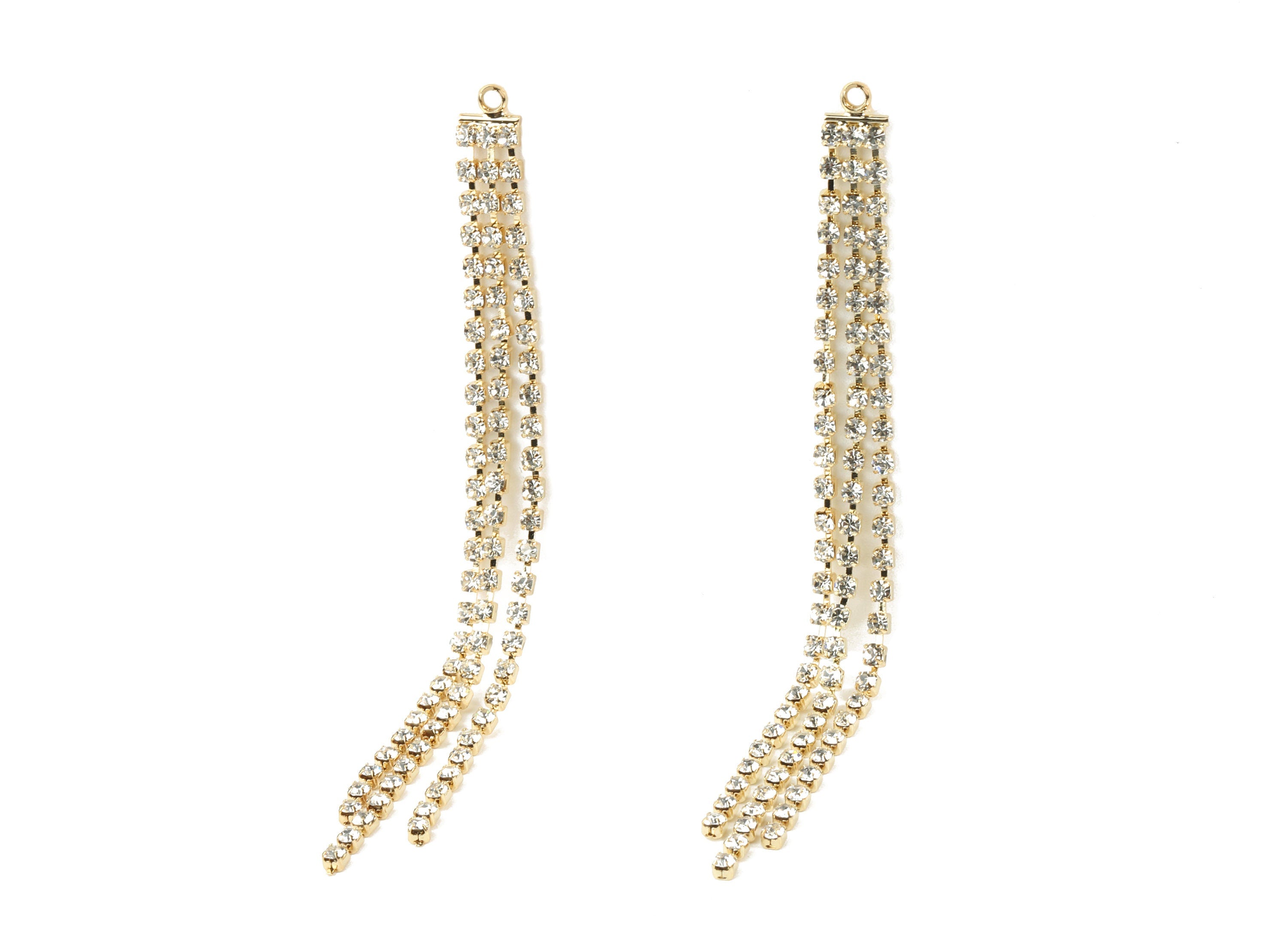 Brass Tassel Rhinestone Cup Chain Charms - Brass Rhinestone Cup Chain Pendant - 18k Real Gold Plating Brass - 89.48x6.08x2.13mm - RGP2289 - DOMEDBAZAAR