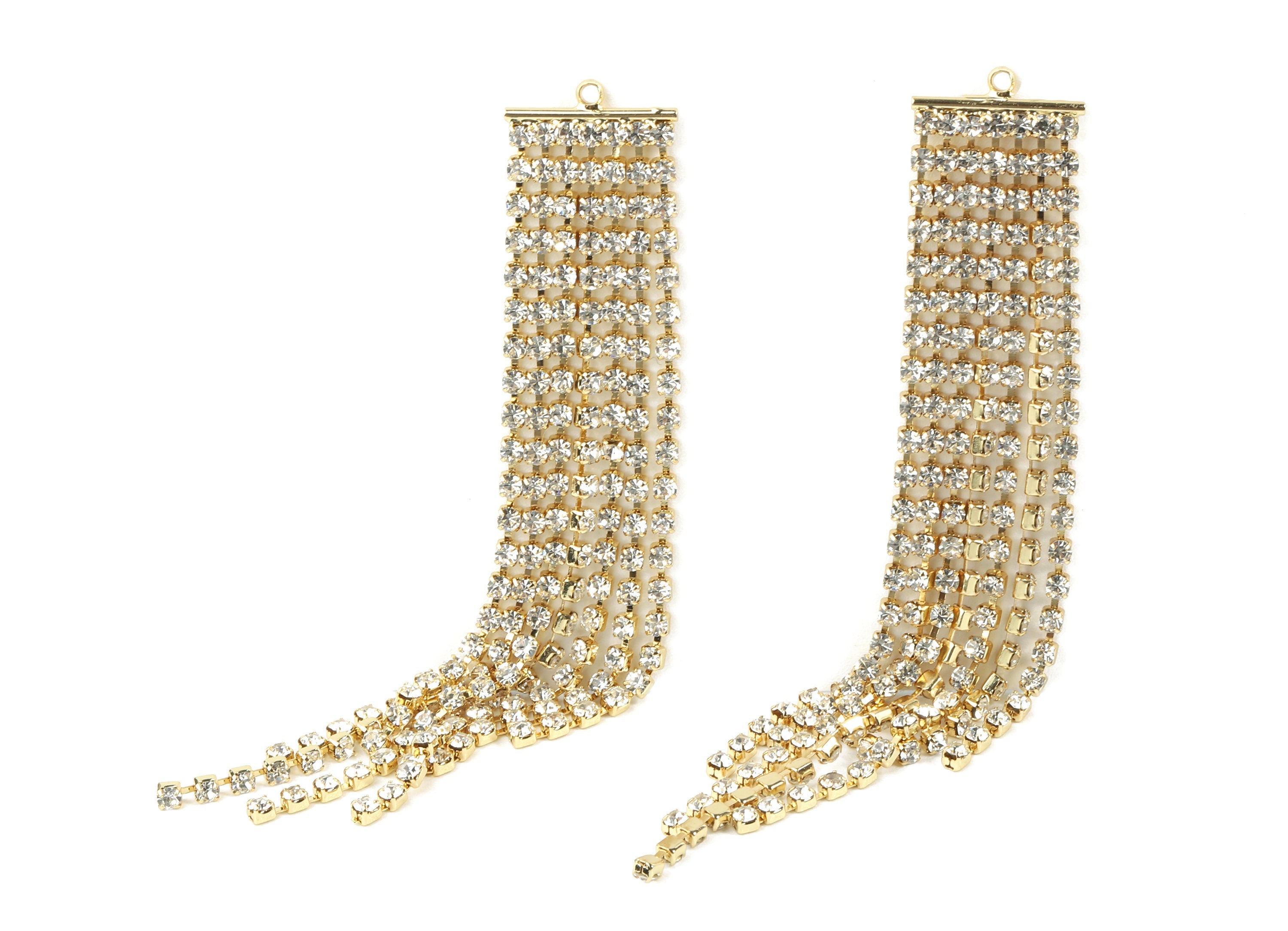 Brass Tassel Rhinestone Cup Chain Charms - Brass Rhinestone Cup Chain Pendant - 18k Real Gold Plating Brass - 89.44x14.9x2.49mm - RGP2291 - DOMEDBAZAAR
