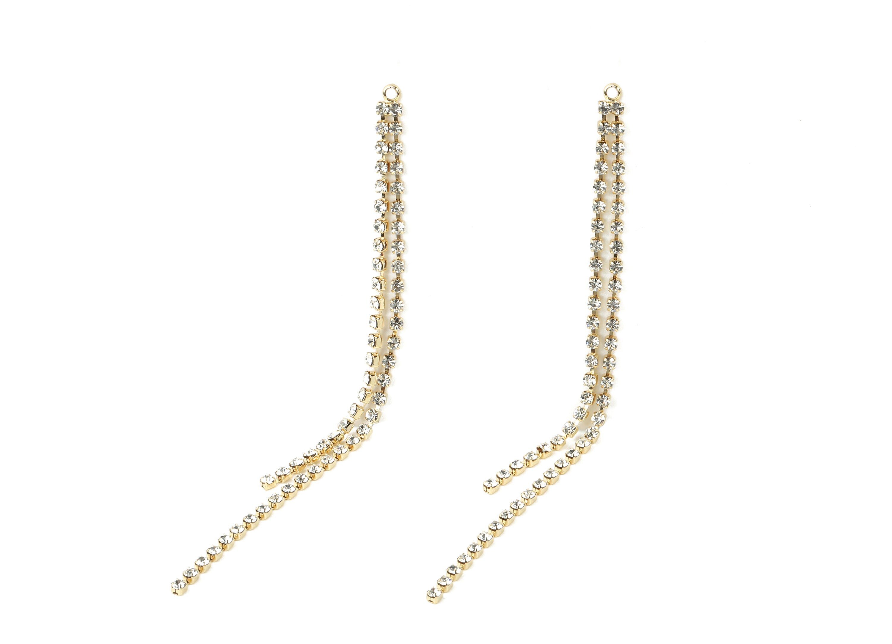 Brass Tassel Rhinestone Cup Chain Charms - Brass Rhinestone Cup Chain Pendant - 18k Real Gold Plating Brass - 104x4.21x1.97mm - RGP2296 - DOMEDBAZAAR
