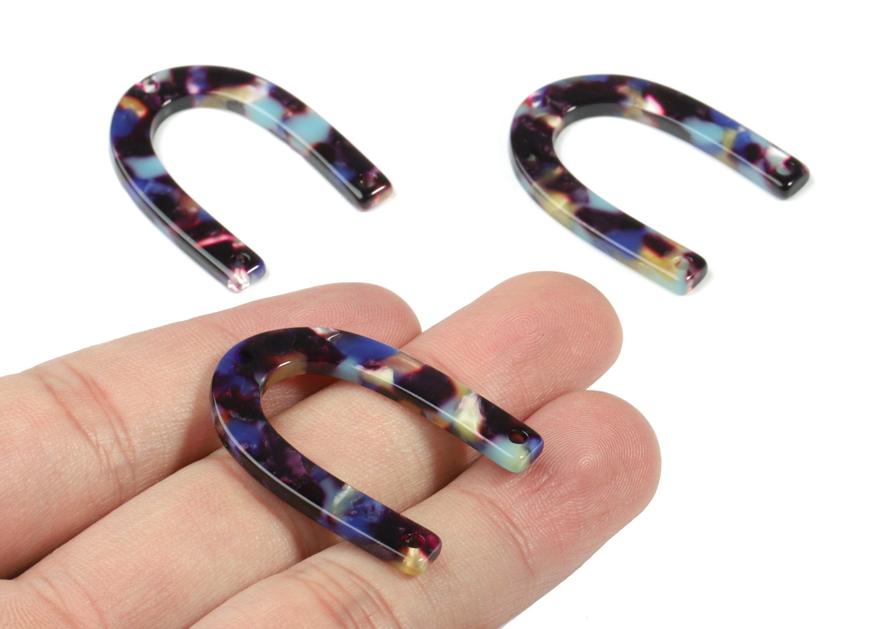 Acetate U Connector - Horsehoe Earring Connector - 3 Hole - Jewelry Supplies - Color Code:A23 - 34.34x26.07x2.65mm - AC1818-A23 - DOMEDBAZAAR