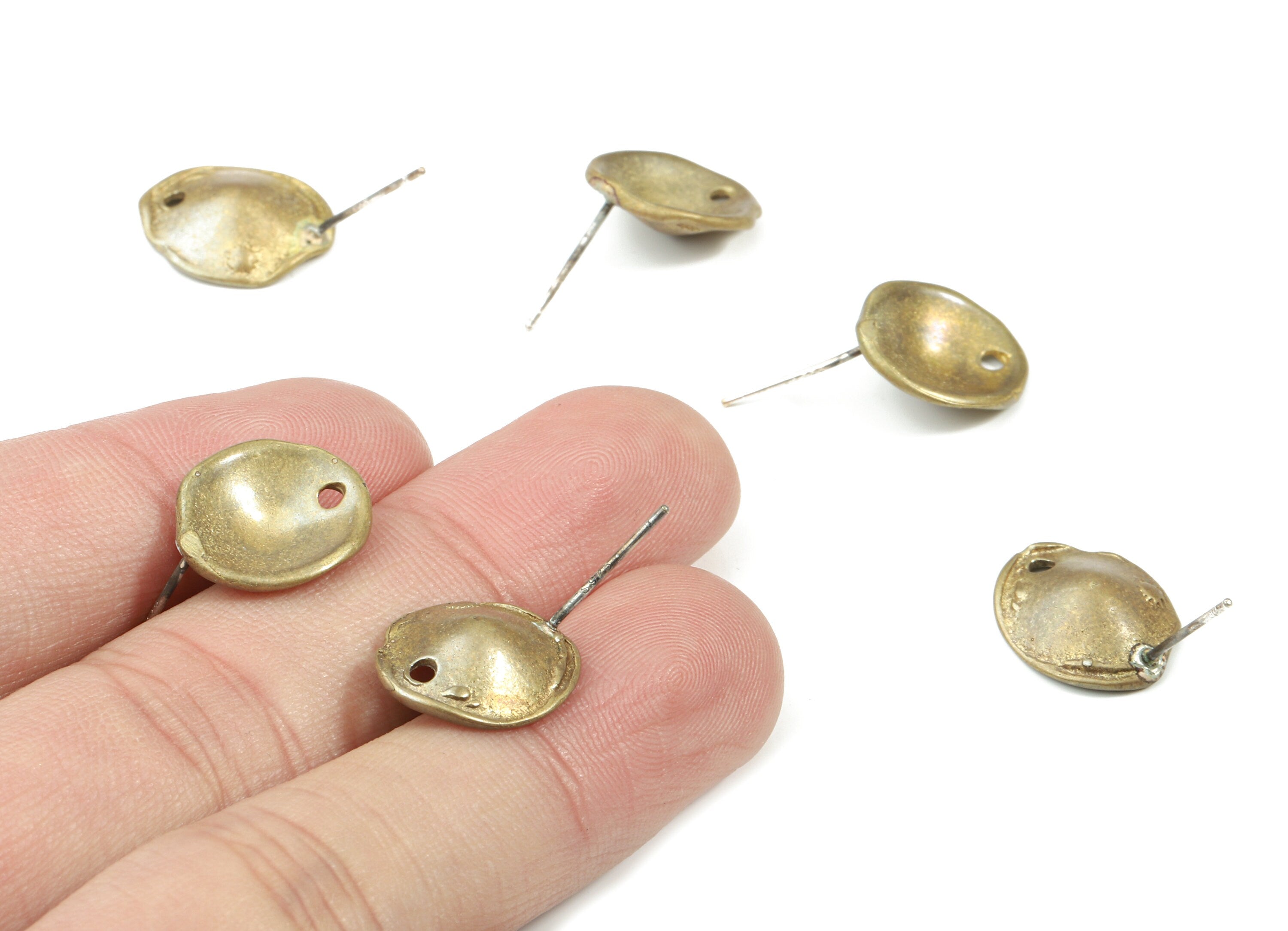 Brass Round Earring Stud - Round Earring Post - Steel Stud - Earring Post - Jewelry Supplies - 15.23x12.82x1.1mm - PP3121 - DOMEDBAZAAR