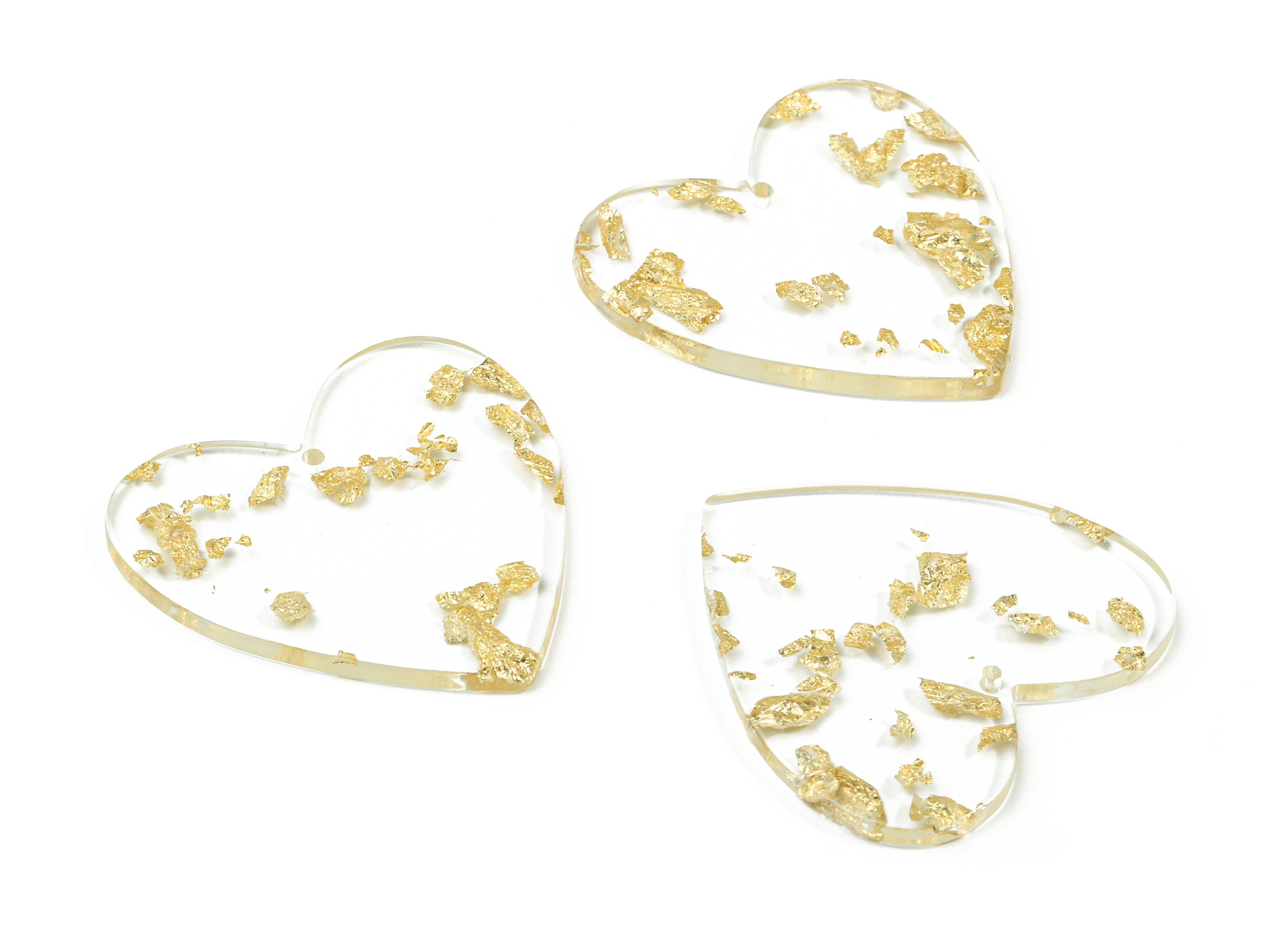 Acrylic Heart Earring Charms - Heart Pendant - Gold Foil and Confetti - Jewelry Supplies - Color Code: A255- 42.71x41.65x3.1mm - AC1746-A255 - DOMEDBAZAAR