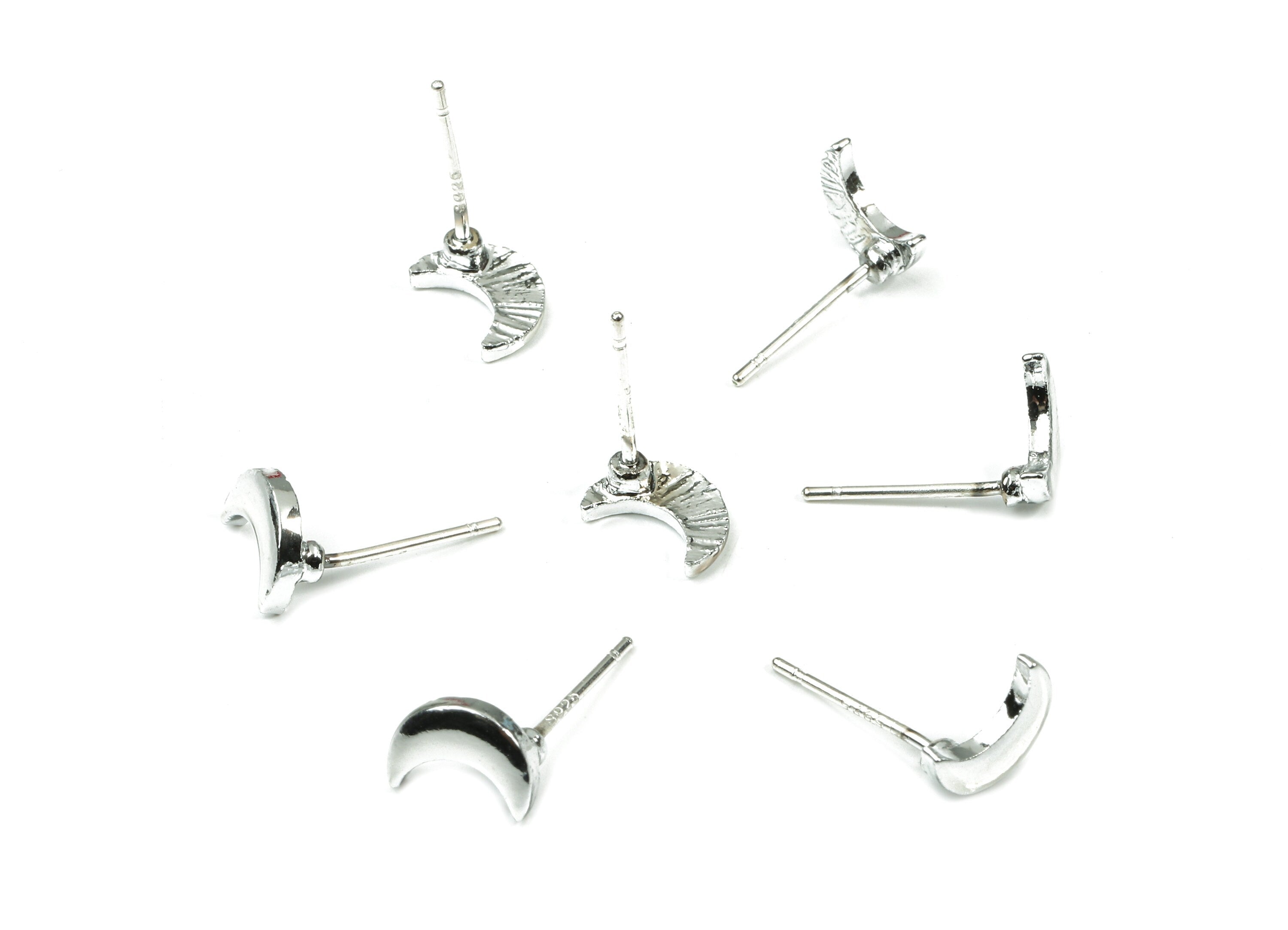 Alloy Crescent Earring Stud - Moon Earring Post - Silver Tone - Earring Post - Jewelry Supplies - 7.67x5.6x1.43mm - ZZ1591S - DOMEDBAZAAR