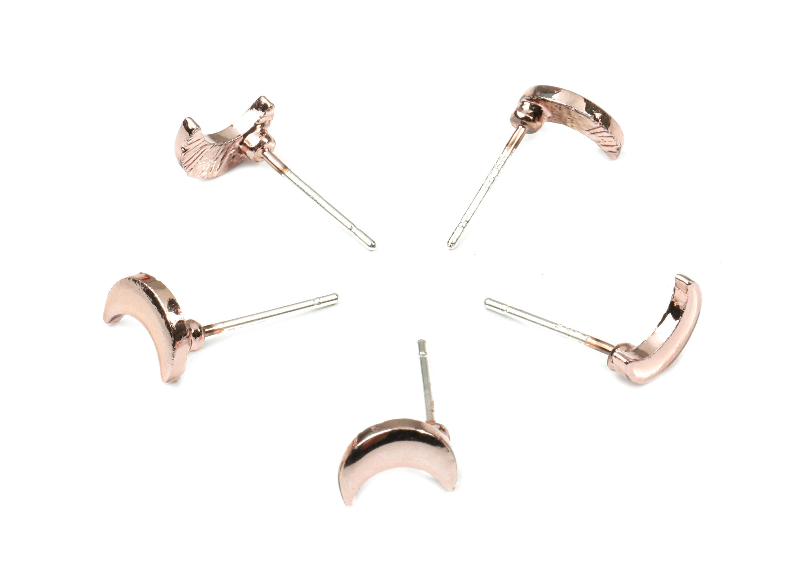 Alloy Crescent Earring Stud - Moon Earring Post - Earring Post - Rose Tone - Jewelry Supplies - 7.67x5.6x1.43mm - ZZ1591R - DOMEDBAZAAR
