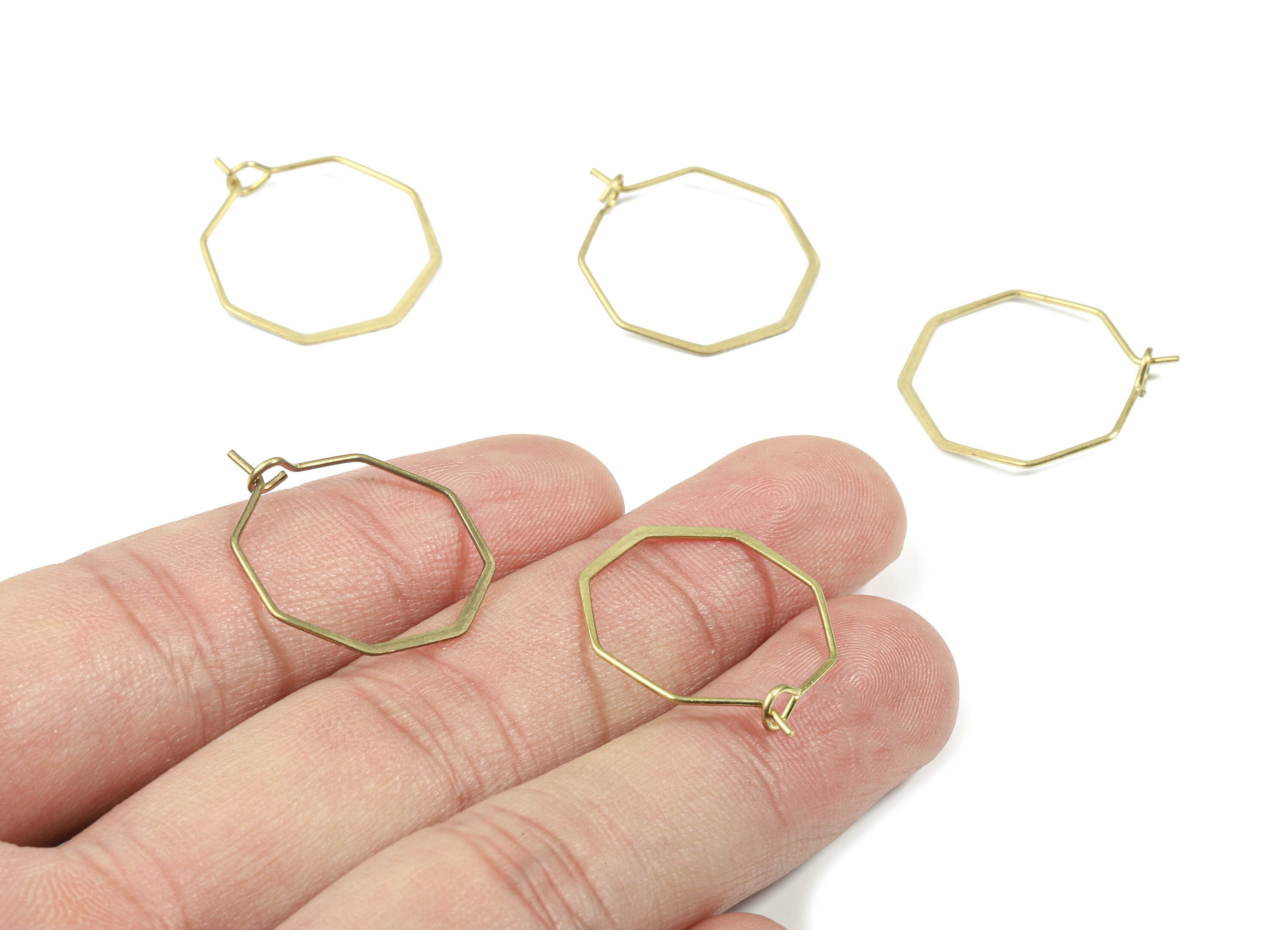 Brass Hammered Hexagon Earring Wire - Raw Brass Hexagon Ear Wire #20 - Earring Findings - Jewelry Supplies - 24.5x20.25x0.38mm - PP3183 - DOMEDBAZAAR