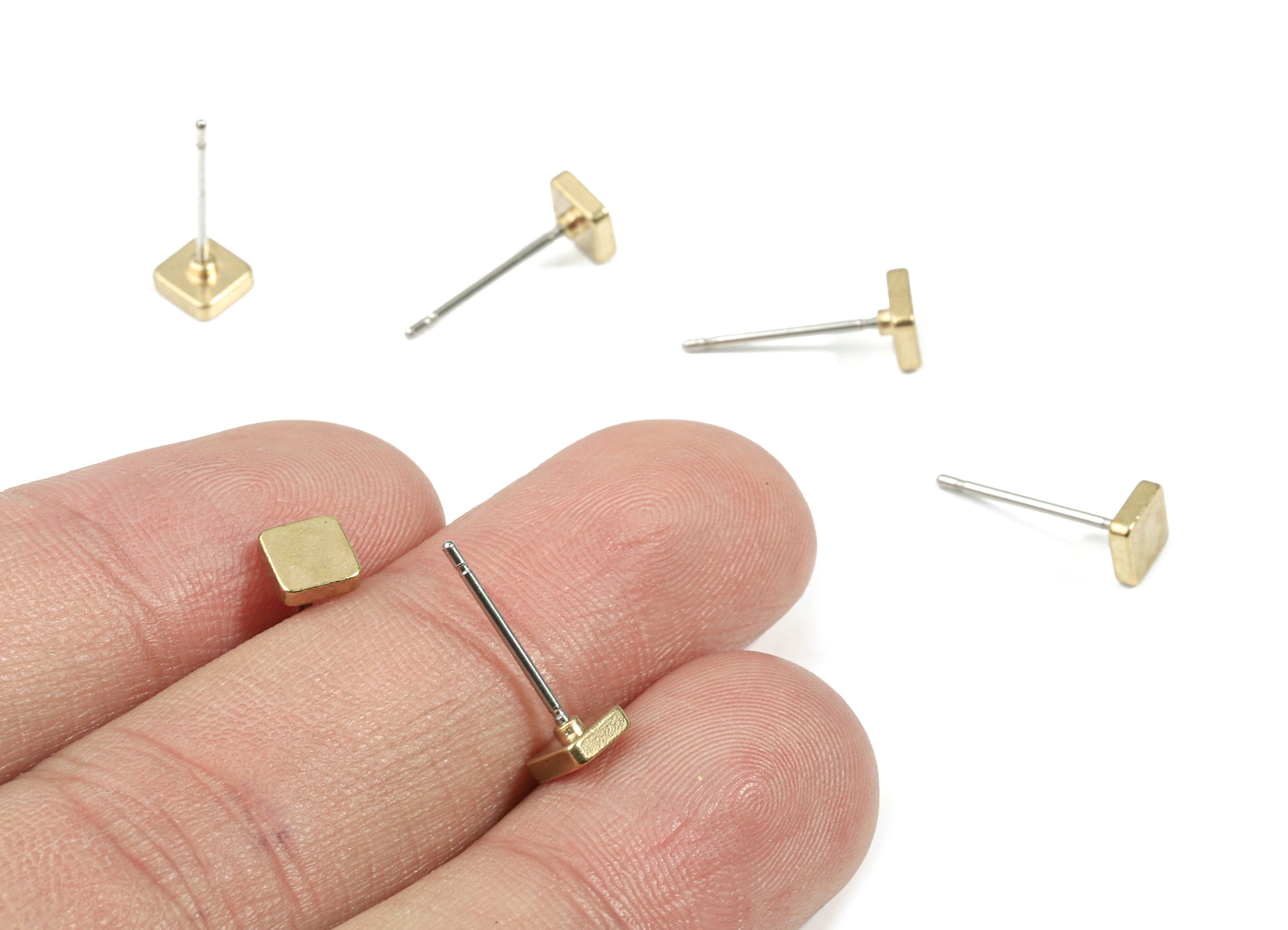 Brass Square Earring Stud - Raw Brass Square Earring Post - Steel Stud - Earring Post - Jewelry Supplies - 4.98x4.98x1.59mm - PP3149 - DOMEDBAZAAR