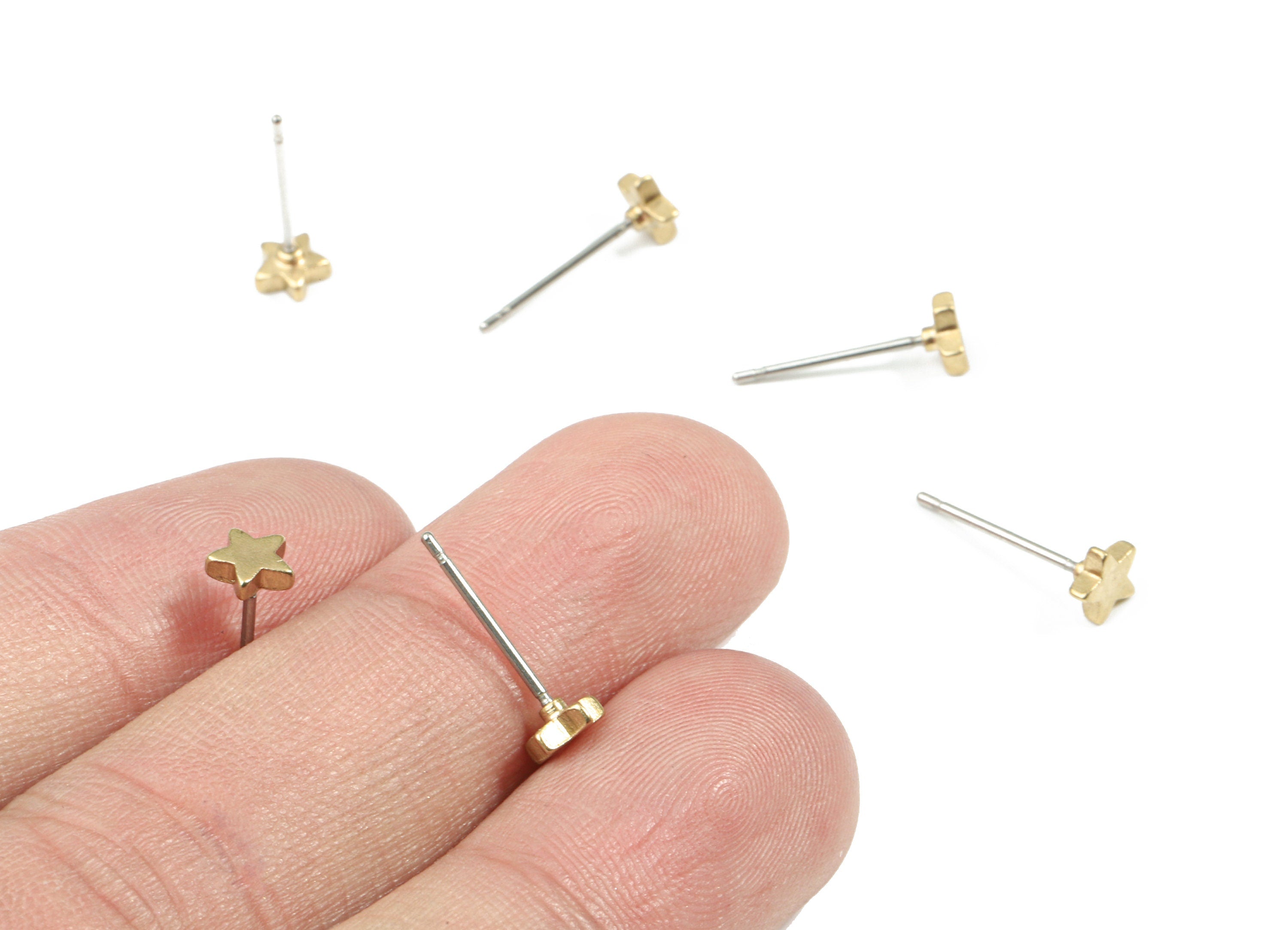 Brass Star Earring Stud - Raw Brass Star Earring Post - Steel Stud - Earring Post - Jewelry Supplies - 4.96x4.96x1.65mm - PP3154 - DOMEDBAZAAR