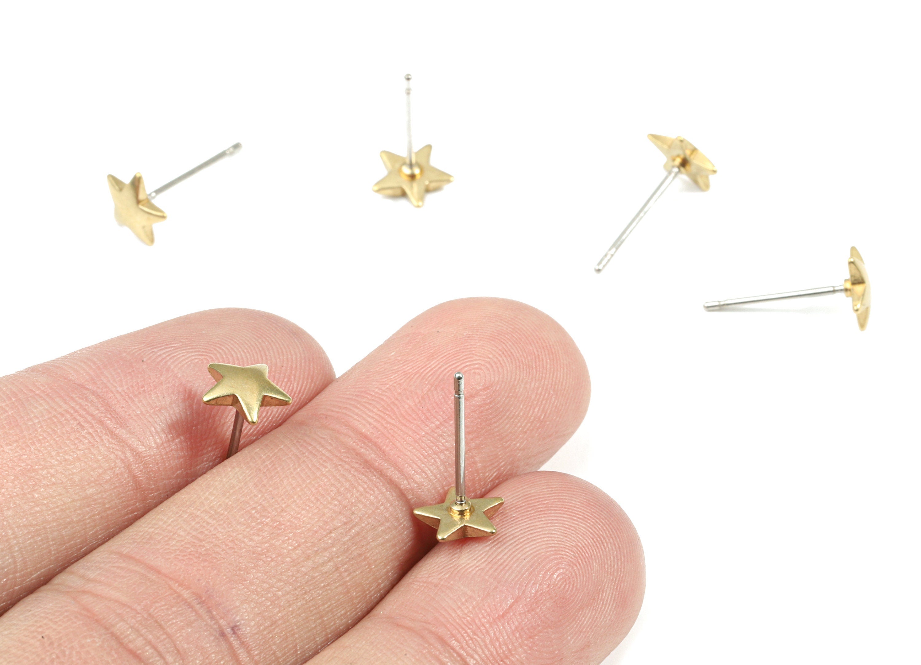 Brass Star Earring Stud - Raw Brass Star Earring Post - Steel Stud - Earring Post - Jewelry Supplies - 7.14x7.14x1.46mm - PP3155 - DOMEDBAZAAR