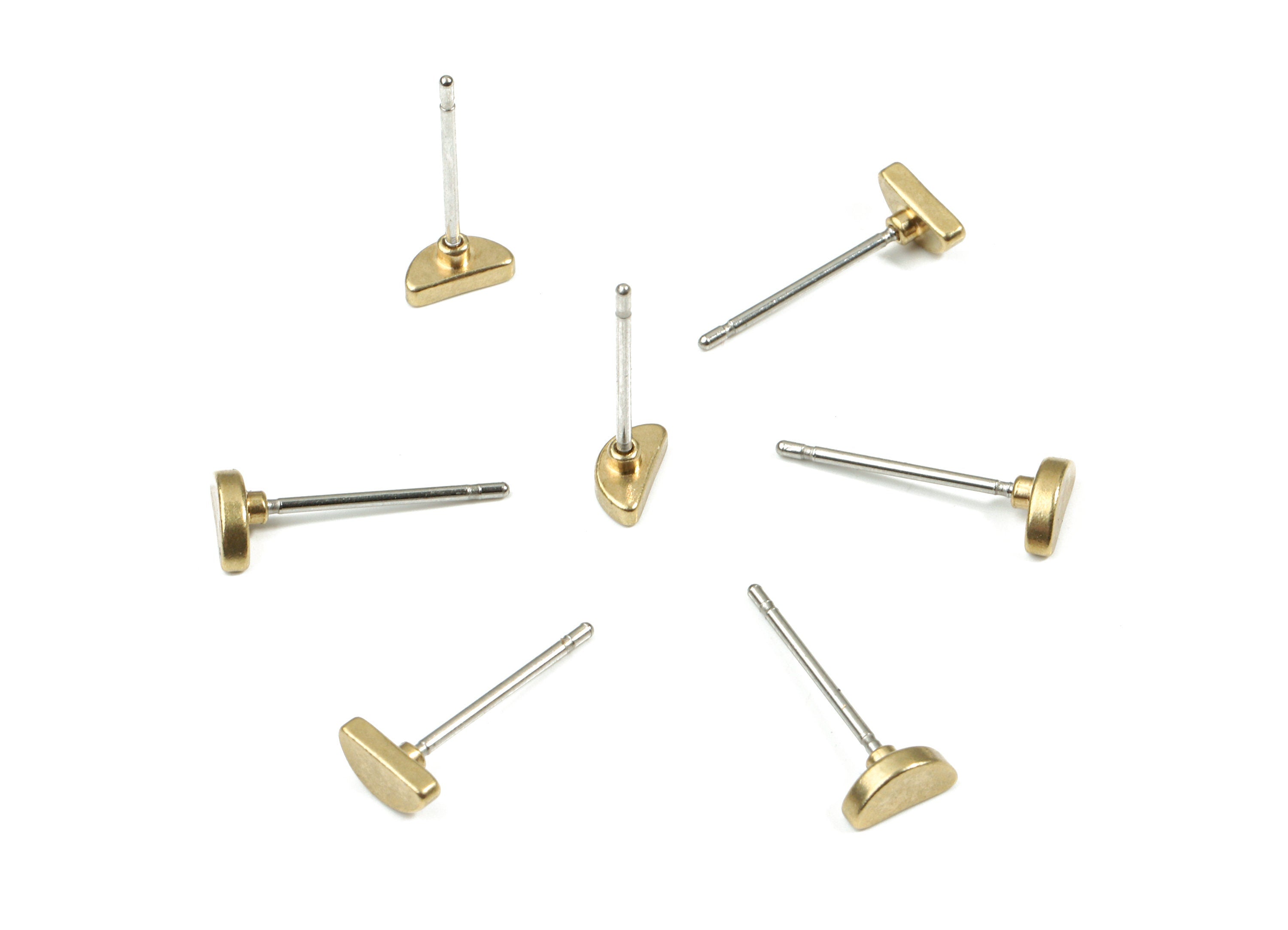 Brass Semi Circle Earring Stud - Raw Brass Half Moon Earring Post - Steel Stud - Earring Post - Jewelry Supplies - 5.91x3x1.39mm - PP3161 - DOMEDBAZAAR