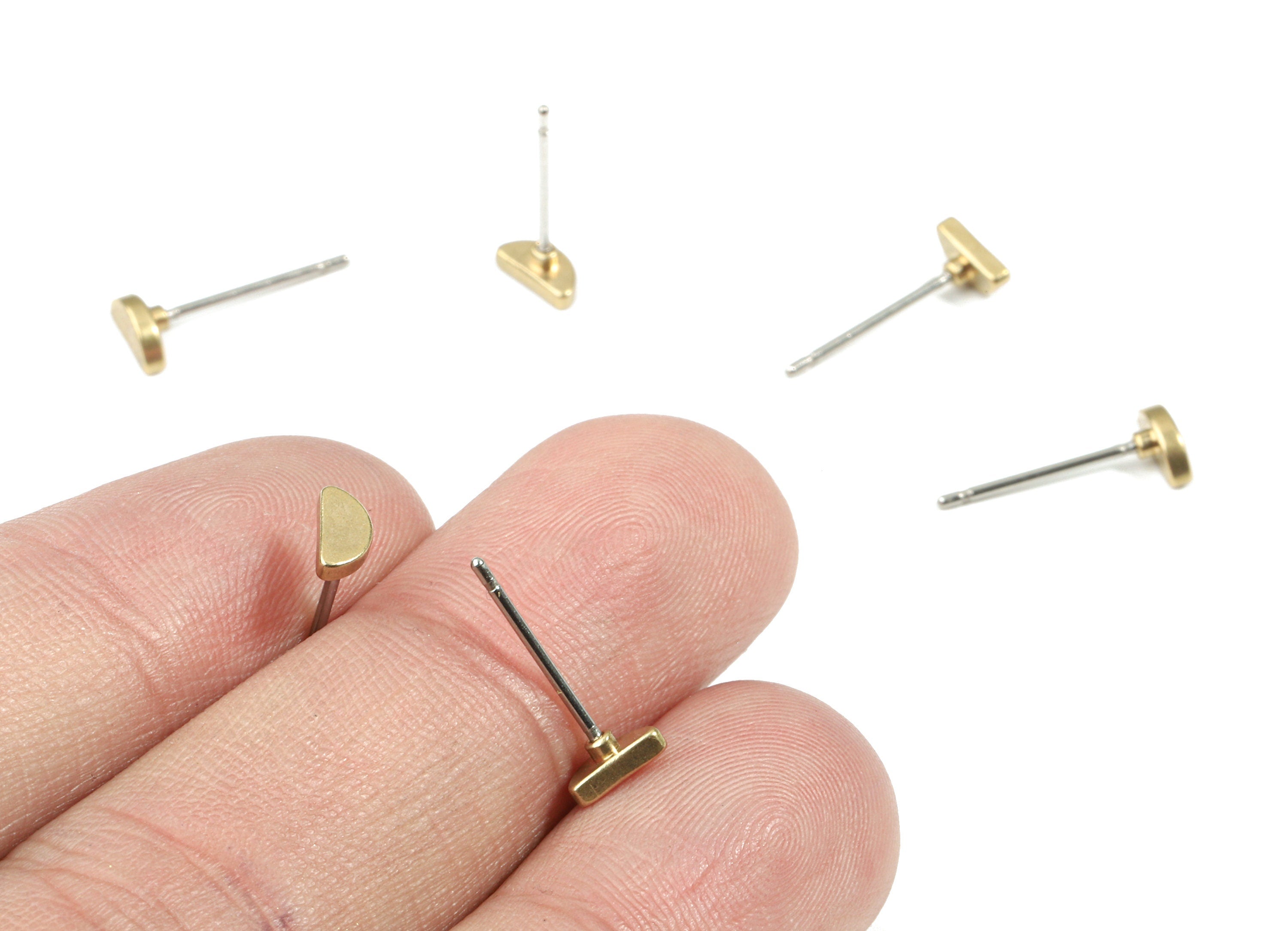 Brass Semi Circle Earring Stud - Raw Brass Half Moon Earring Post - Steel Stud - Earring Post - Jewelry Supplies - 5.91x3x1.39mm - PP3161 - DOMEDBAZAAR