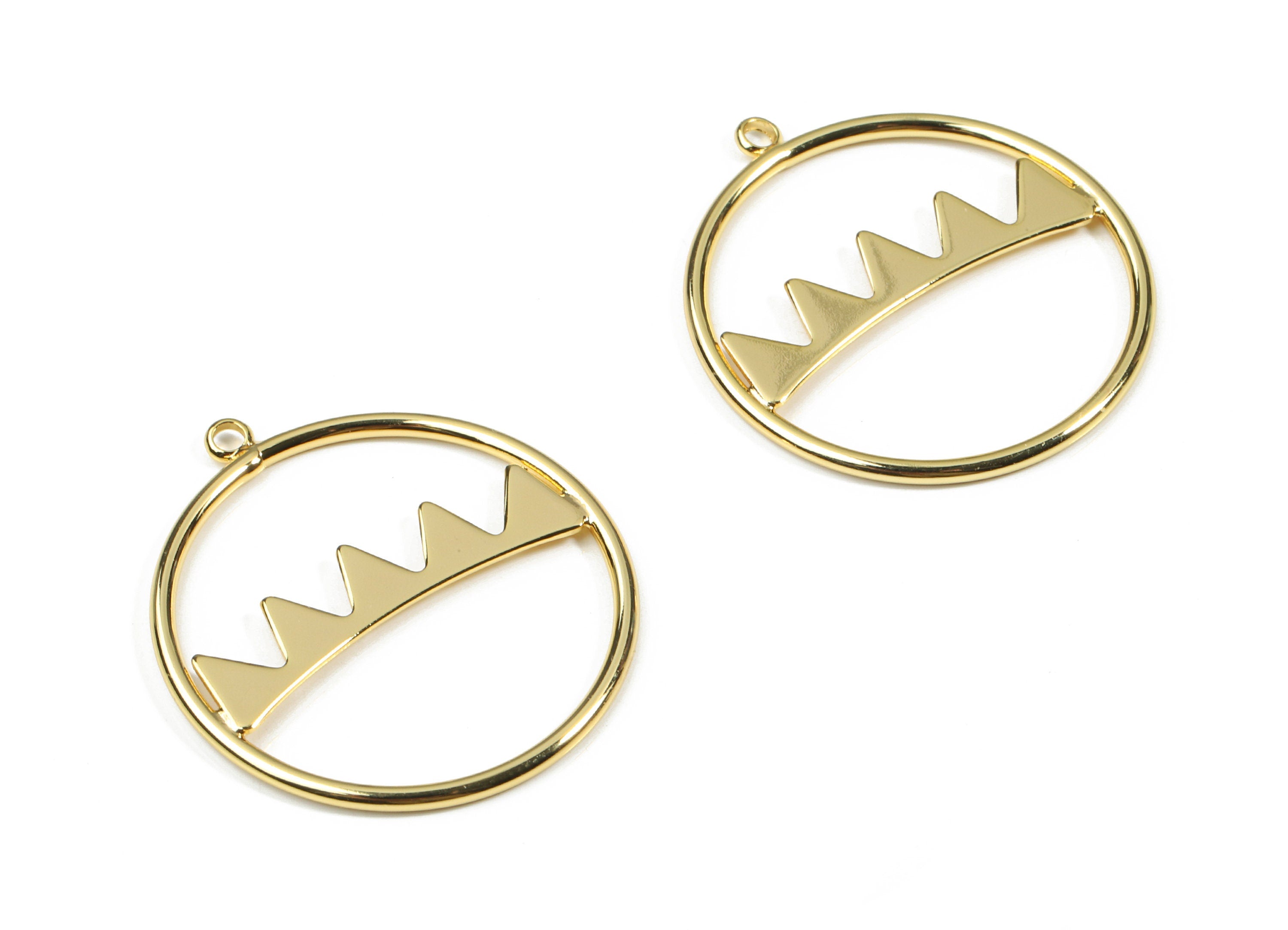 Brass Earring Crown Hoop - Brass Round Earring Charms - 18K Real Gold Plated Brass - Jewelry Supplies - 31.71x28.13x1.82mm - RGP2591 - DOMEDBAZAAR