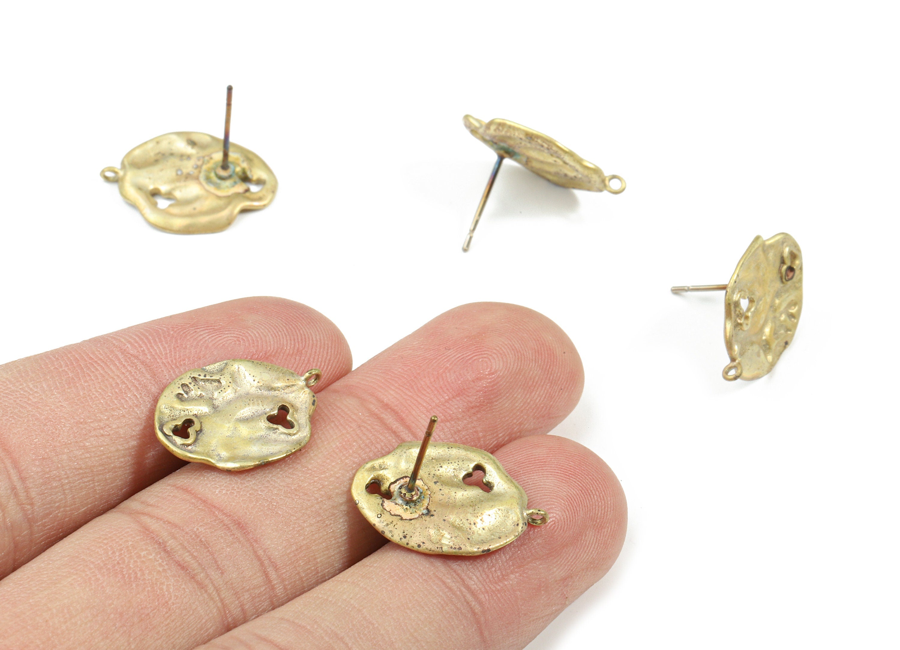 Brass Oval Earring Stud - Raw Brass Oval Earring Post - Steel Stud - Earring Post - Jewelry Supplies - 18.99x13.73x1.59mm - PP3210 - DOMEDBAZAAR