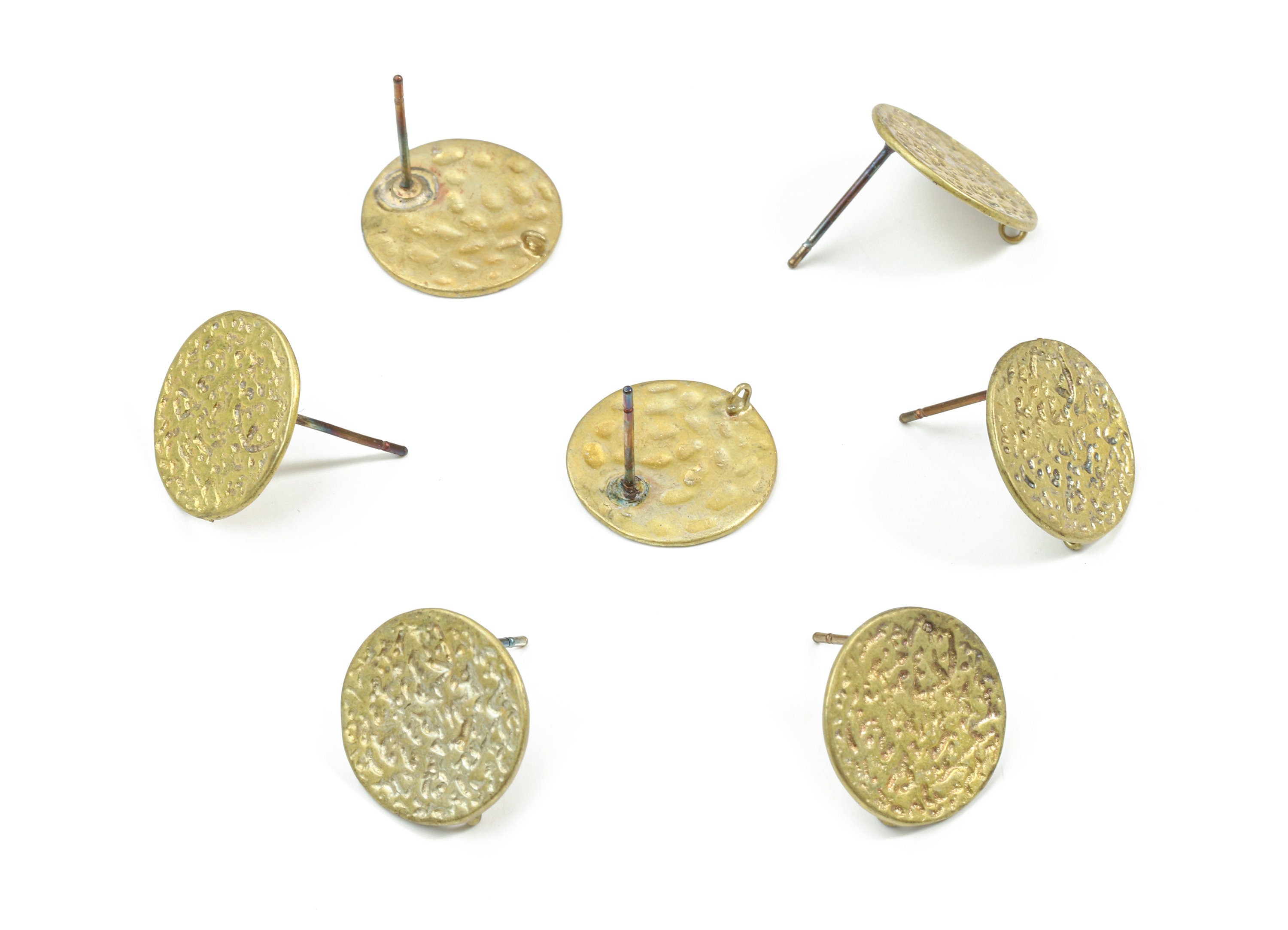 Brass Round Earring Stud With Loop - Raw Brass Round Earring Post - Steel Needle - Jewelry Supplies - 14.15x14.15x0.83mm - PP3213 - DOMEDBAZAAR