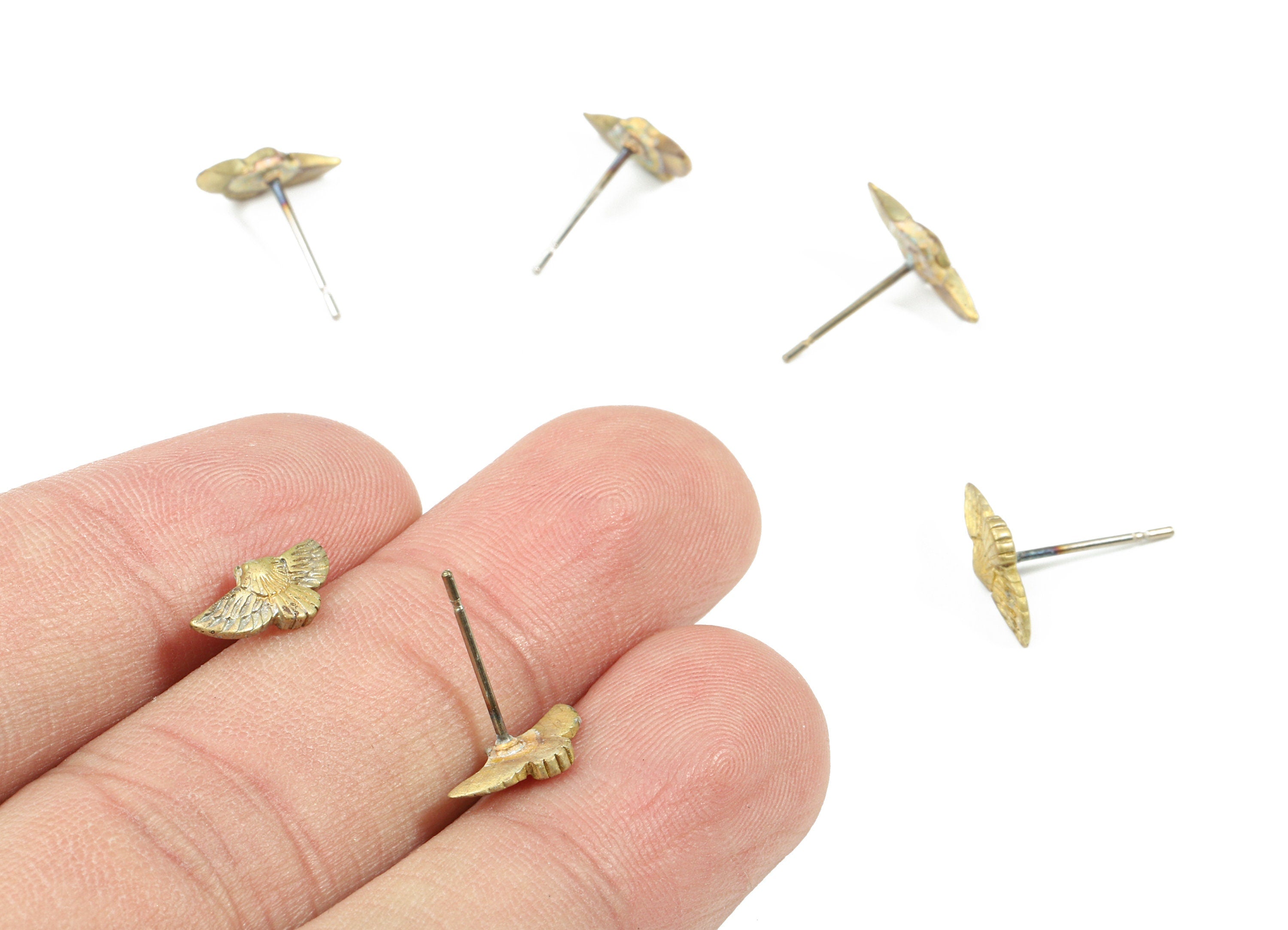 Brass Eagle Earring Stud - Raw Brass Eagle Earring Post - Steel Stud - Earring Post - Jewelry Supplies - 10.84x10.84x2.76mm - PP3201 - DOMEDBAZAAR