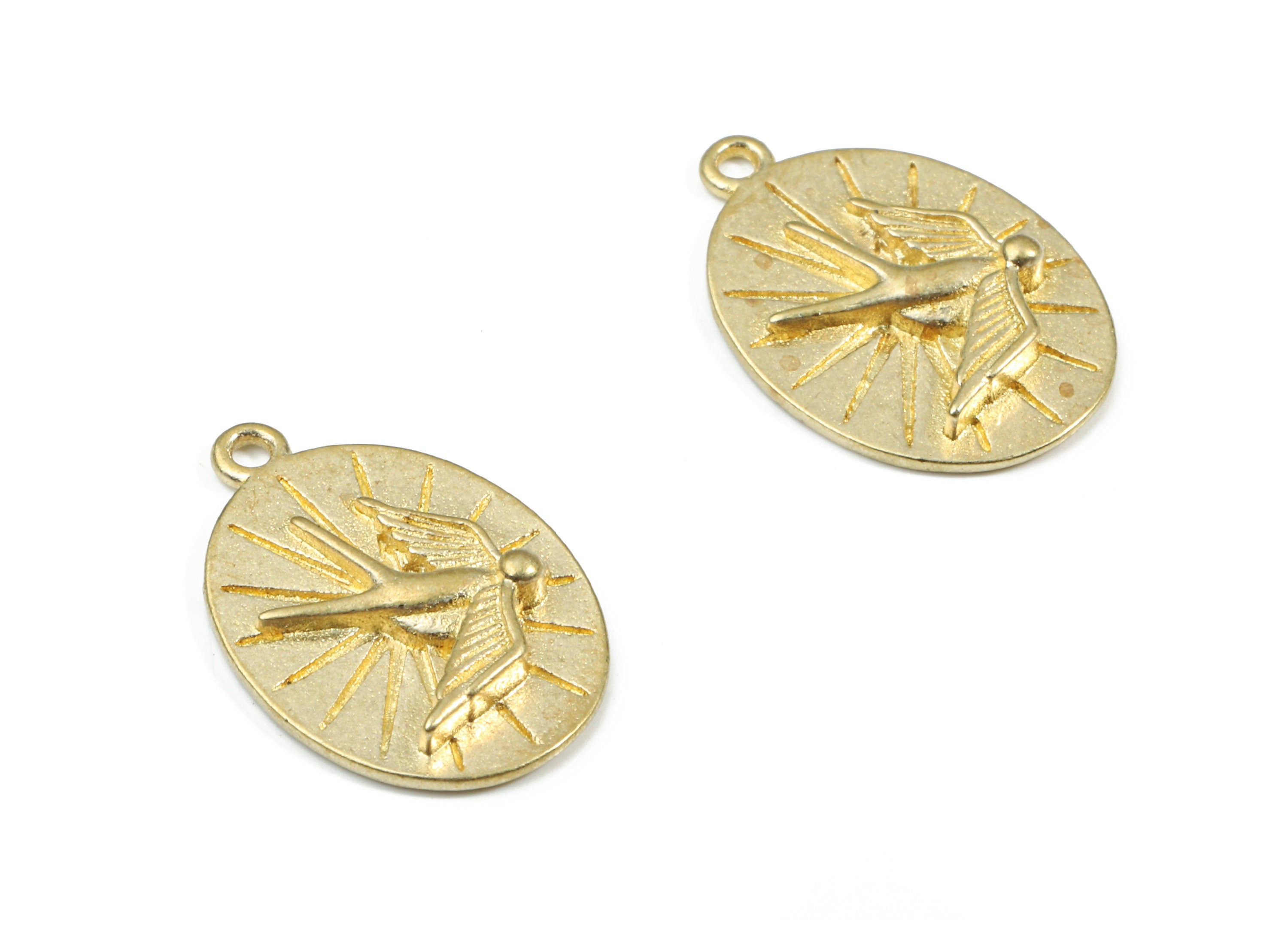 Brass Angel Oval Pendant - Raw Brass Angel Earring Charms - Earring Findings - Jewelry Supplies - 16.94x11.83x2.46mm - PP3206 - DOMEDBAZAAR