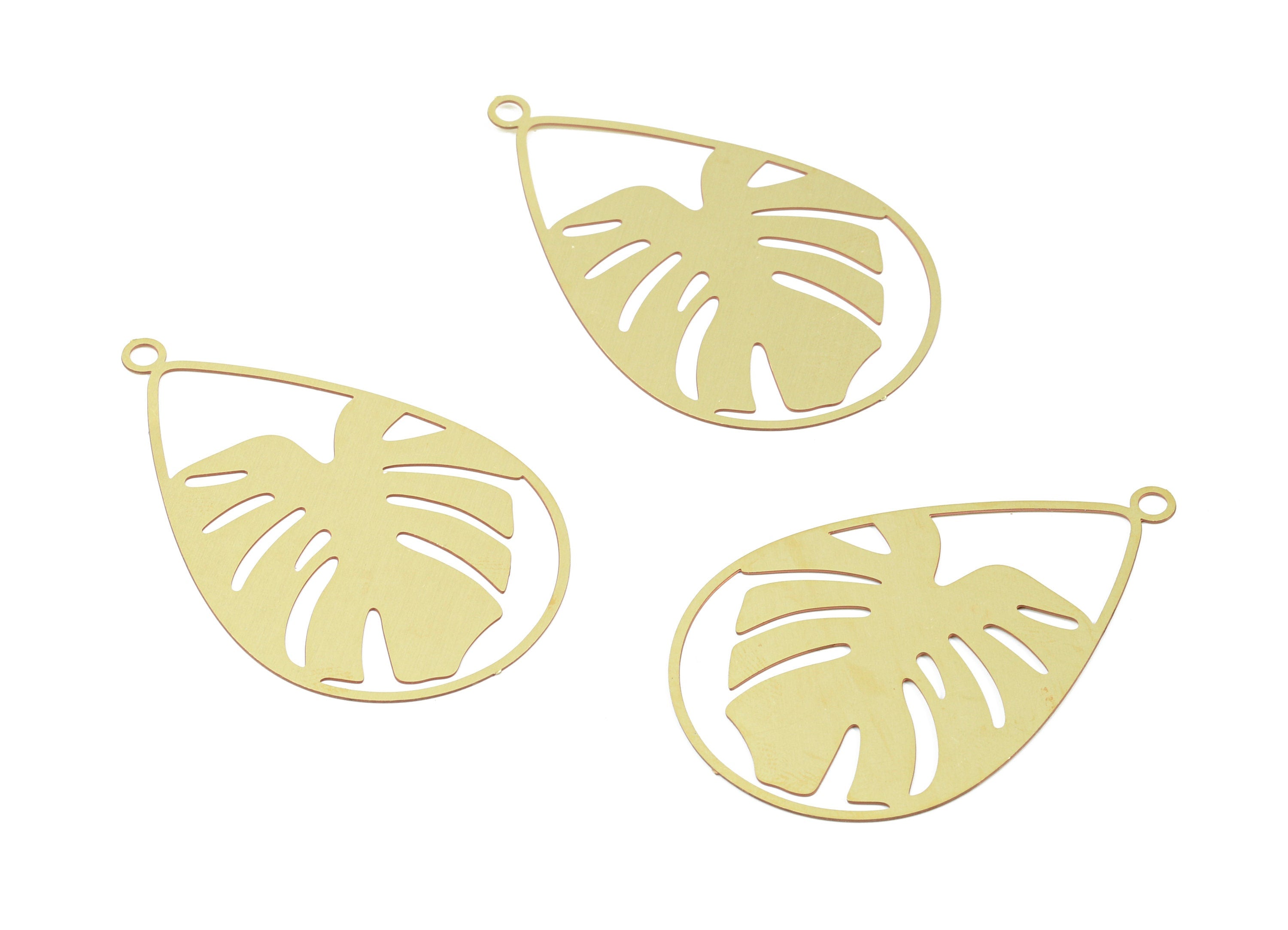 Brass Monstera Earring Charms - Monstera Necklace Pendant - Earring Findings - Jewelry Supplies - 47x29.9x0.3mm - JJB5867 - DOMEDBAZAAR