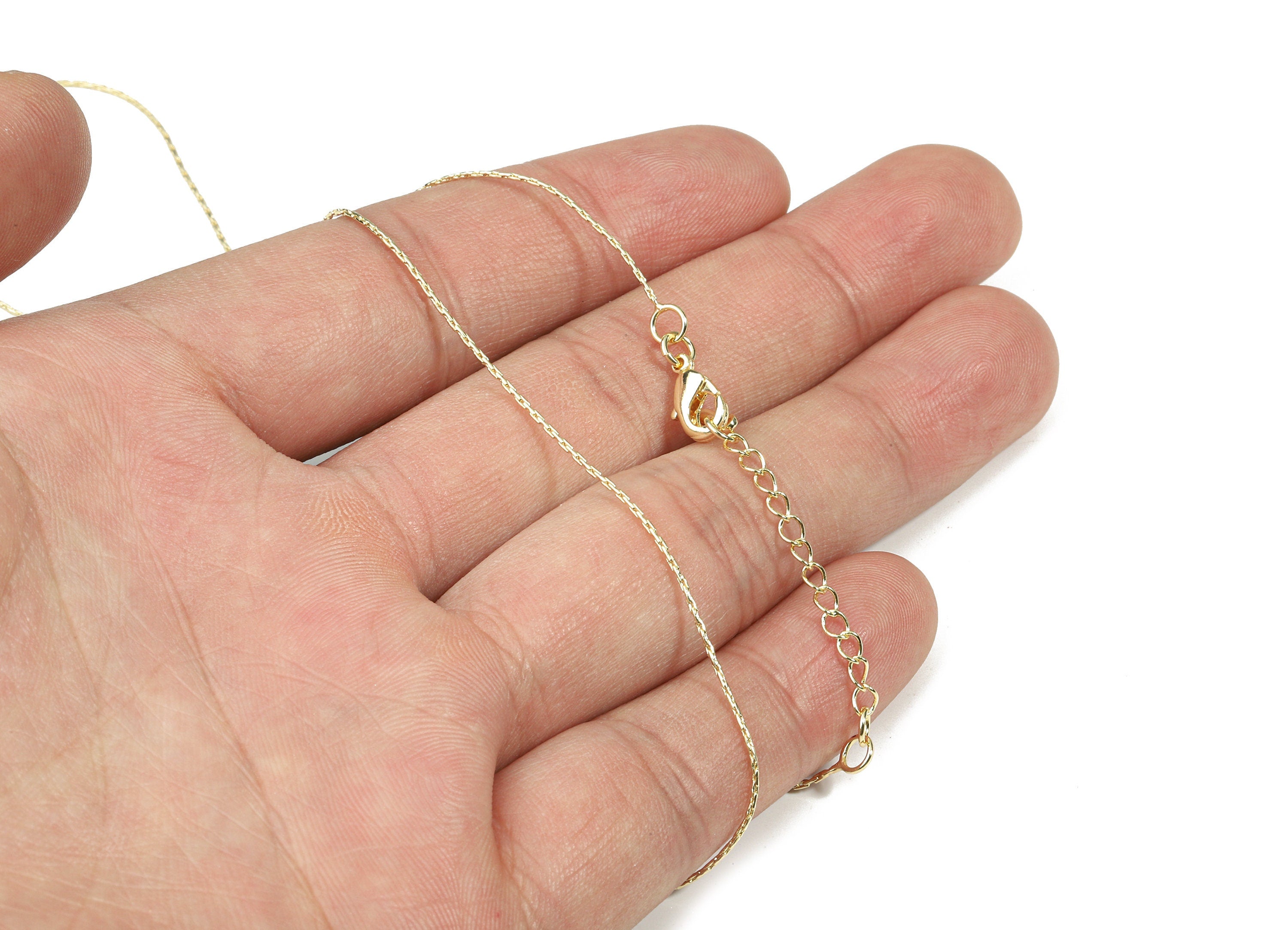 Gold Finished Snake Chain - 19.6 Inch Brass Snake Chain - 18K Real Gold Plated Brass -  0.03&quot; x 0.03&quot; - RGP2593 - DOMEDBAZAAR