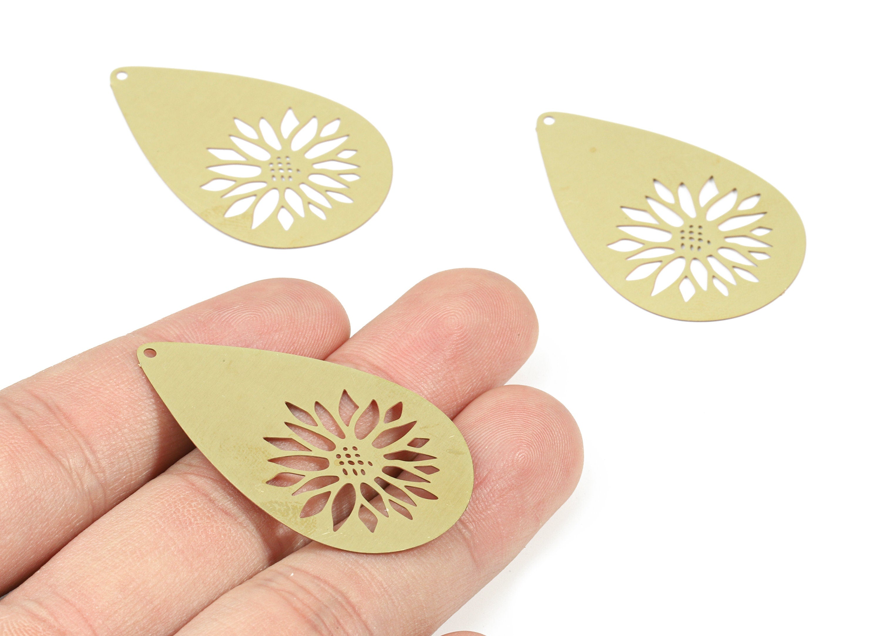 Brass Drop Earring Charms - Raw Brass Drop Flower Pendant - Earring Findings - Jewelry Supplies - 43.24x27.23x0.3mm - JJB5871 - DOMEDBAZAAR