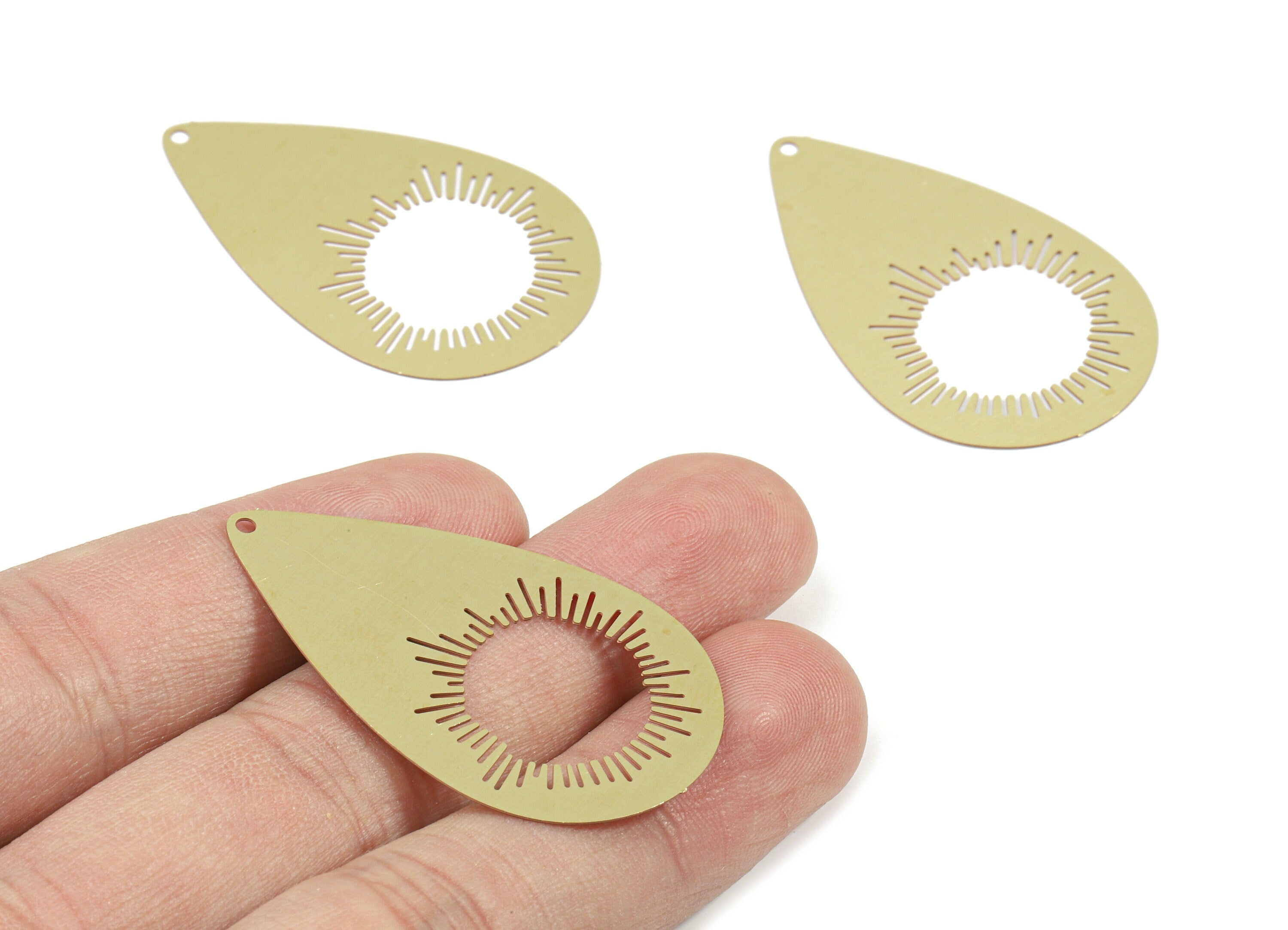 Brass Sun Drop Earring Charms - Raw Brass Drop Pendant - Earring Findings - Jewelry Supplies - 43x27x0.3mm - JJB5870 - DOMEDBAZAAR