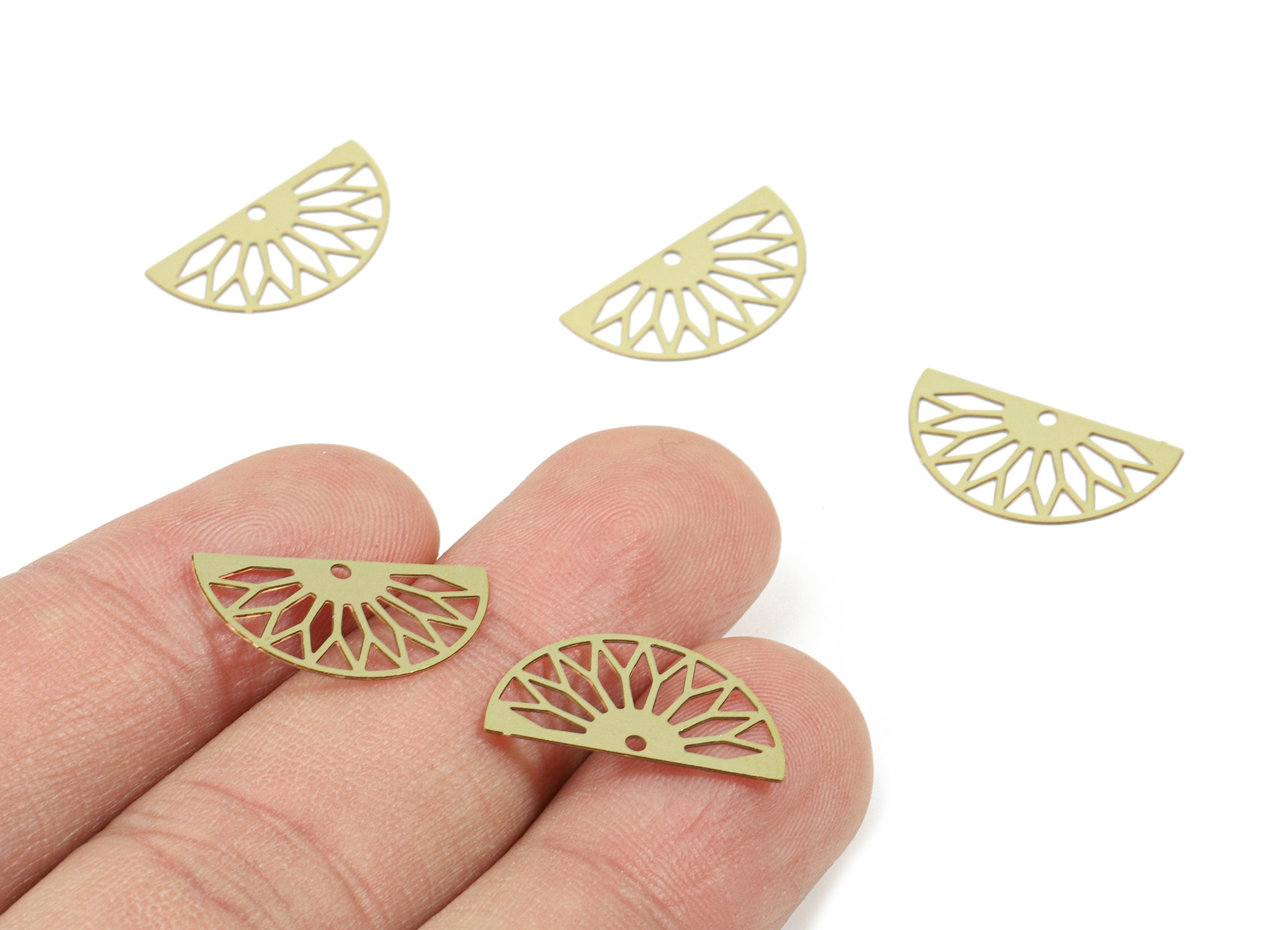 Brass Fan Earring Charms - Raw Brass Semicircle Pendant - Earring Findings - Jewelry Supplies - 19x10.3x0.3mm - JJC10547 - DOMEDBAZAAR