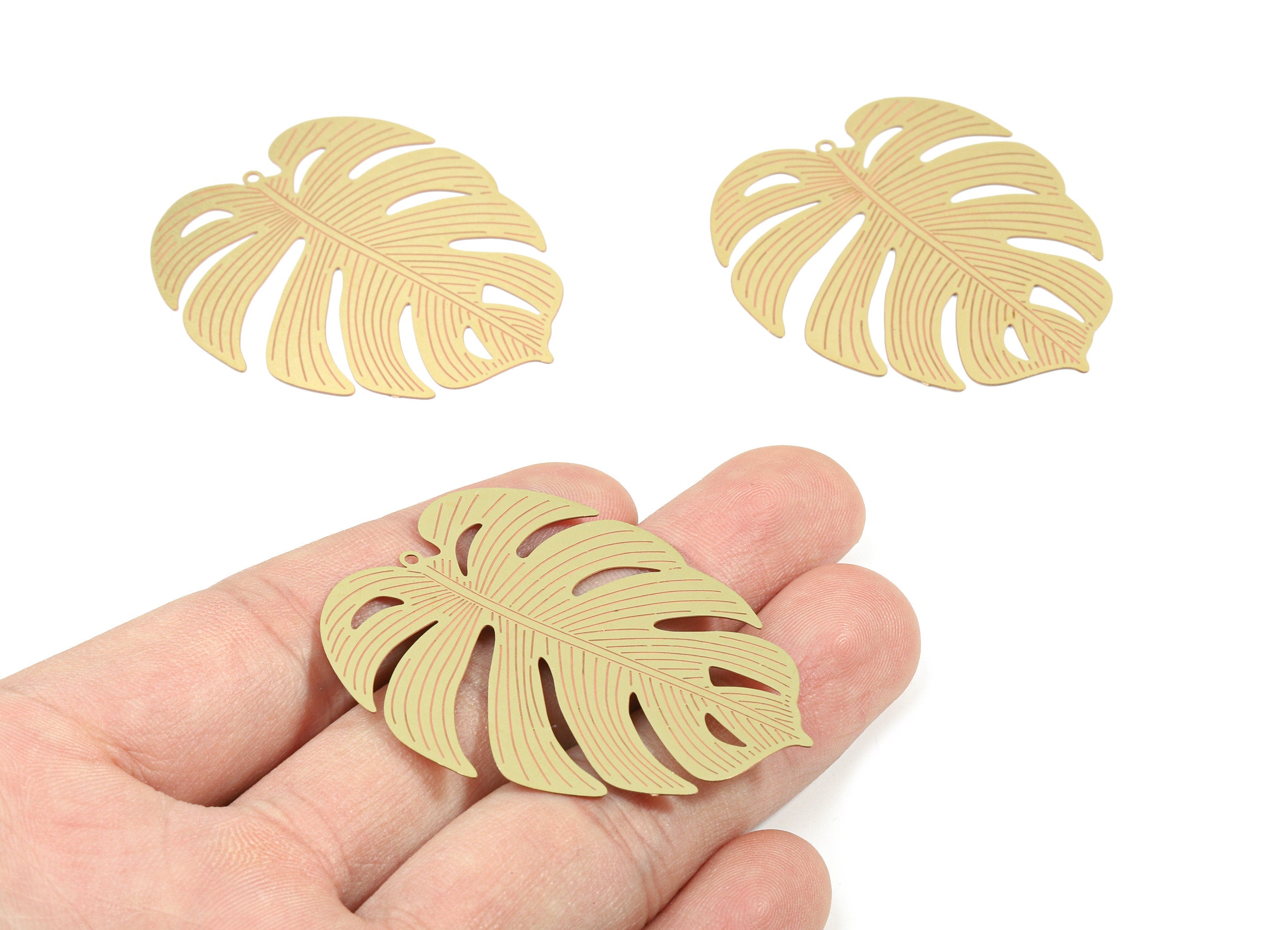 Brass Monstera Earring Charms - Raw Brass Monstera Pendant - Earring Findings - Jewelry Supplies - 49x41.64x0.3mm - JJB4561 - DOMEDBAZAAR