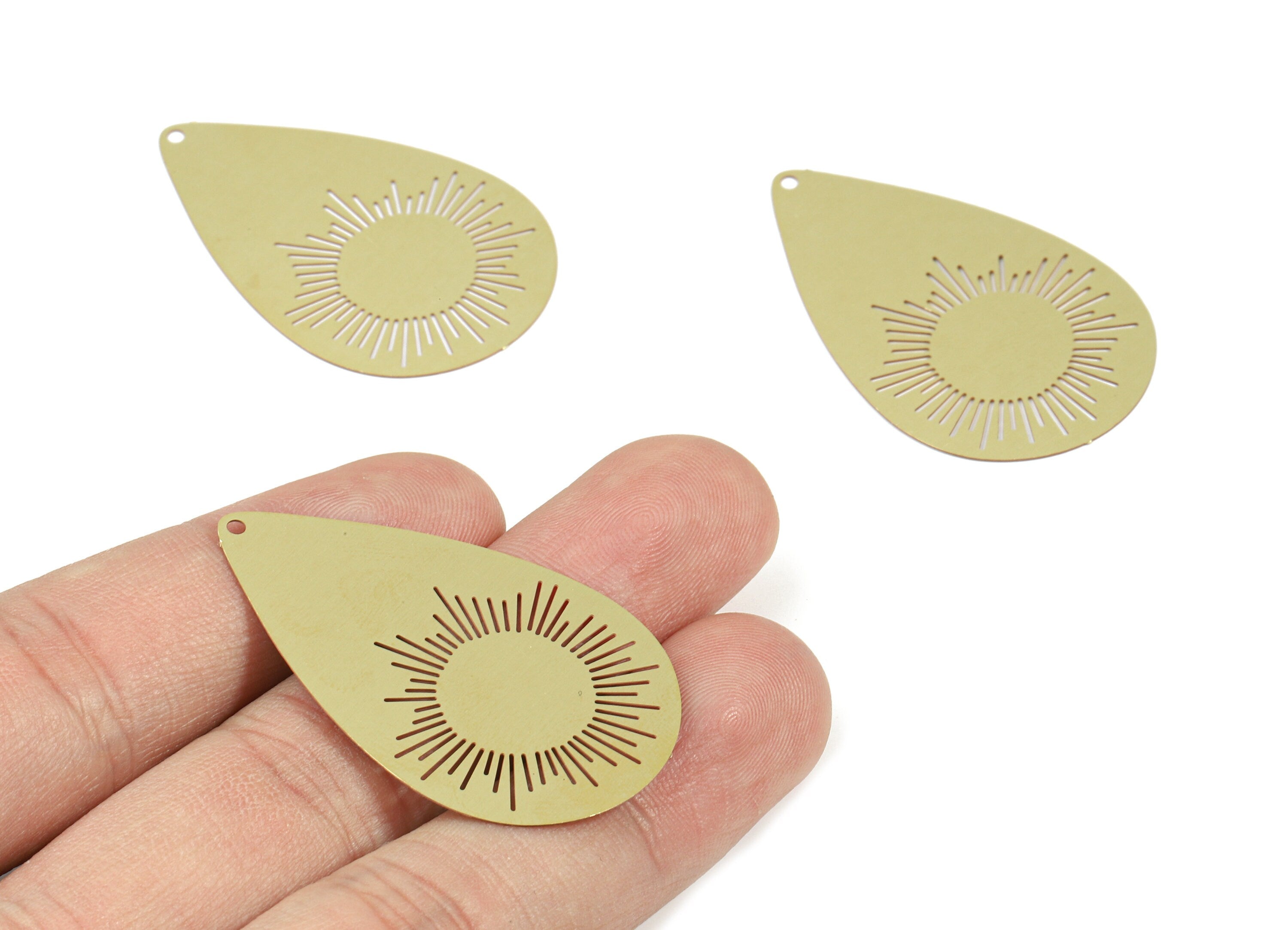 Brass Sun Drop Earring Charms - Raw Brass Drop Pendant - Earring Findings - Jewelry Supplies - 43.12x27.12x0.3mm - JJB5869 - DOMEDBAZAAR