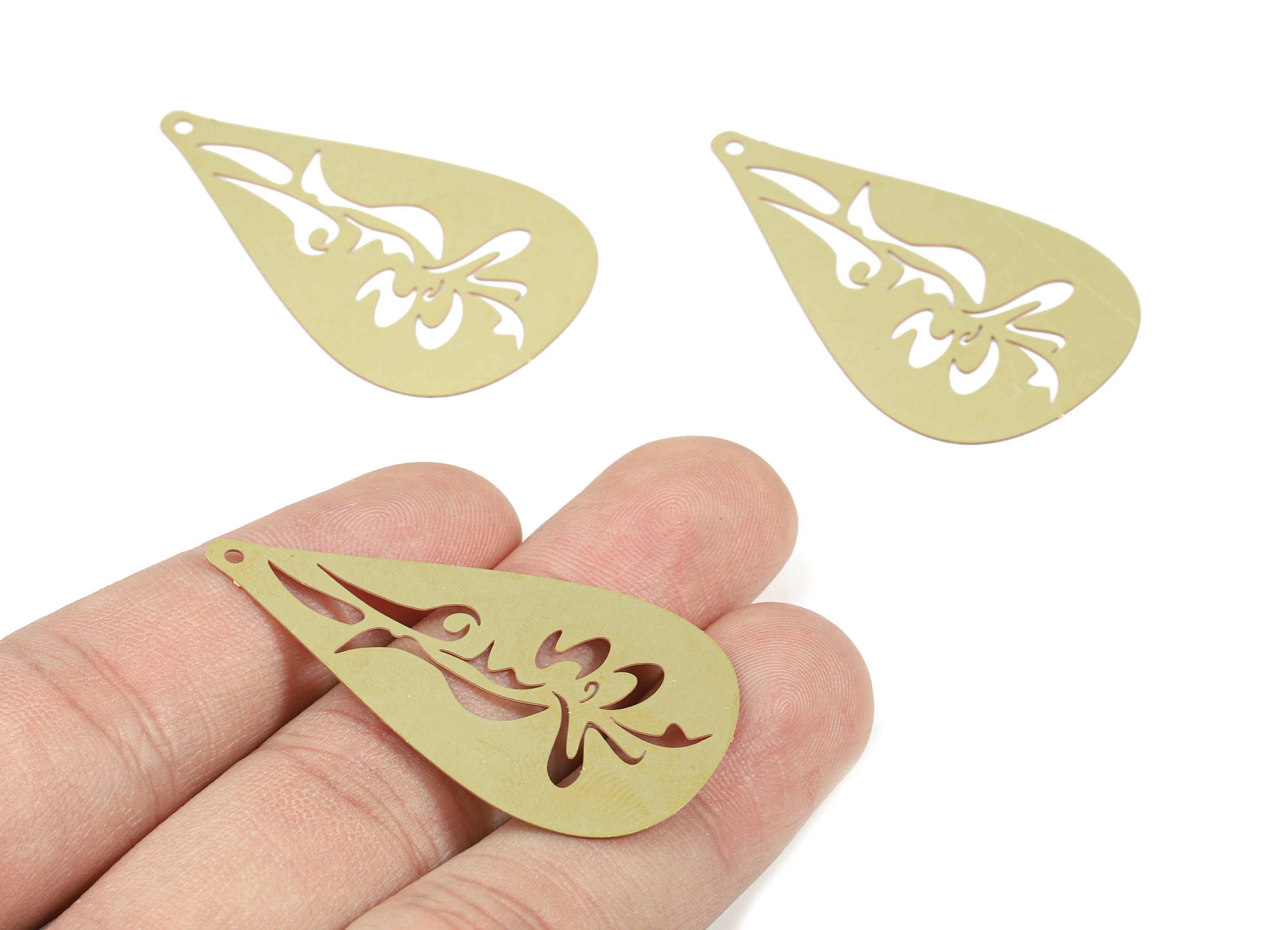Brass Sun Drop Earring Charms - Raw Brass Drop Pendant - Earring Findings - Jewelry Supplies - 44.3x26.9x0.3mm - JJB5872 - DOMEDBAZAAR