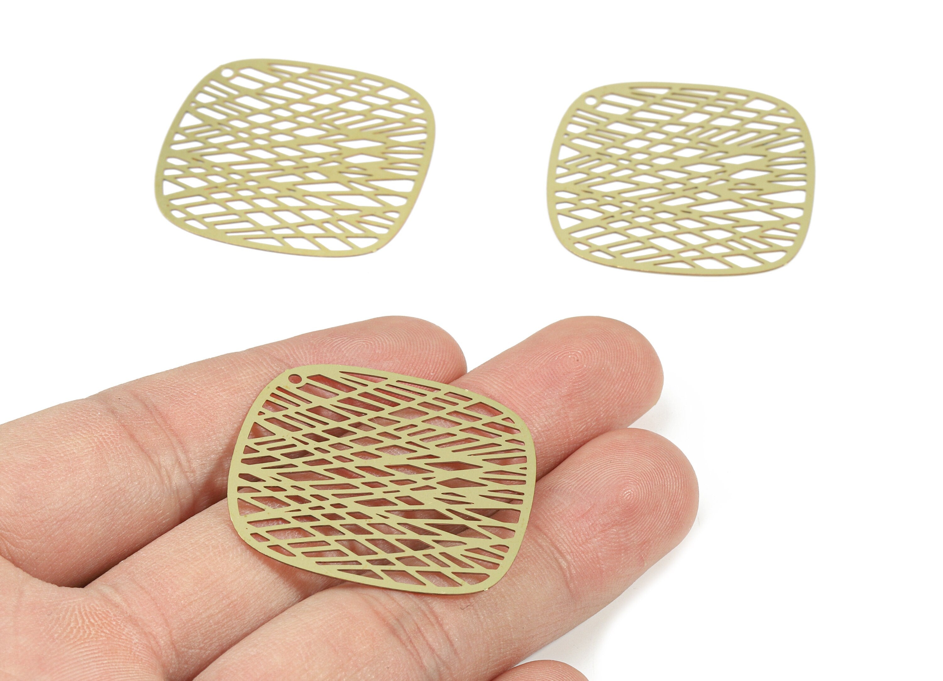 Brass Square Earring Charms - Raw Brass Mesh Square Pendant - Earring Findings - Jewelry Supplies - 34.7x34.7x0.3mm - JJB5507 - DOMEDBAZAAR