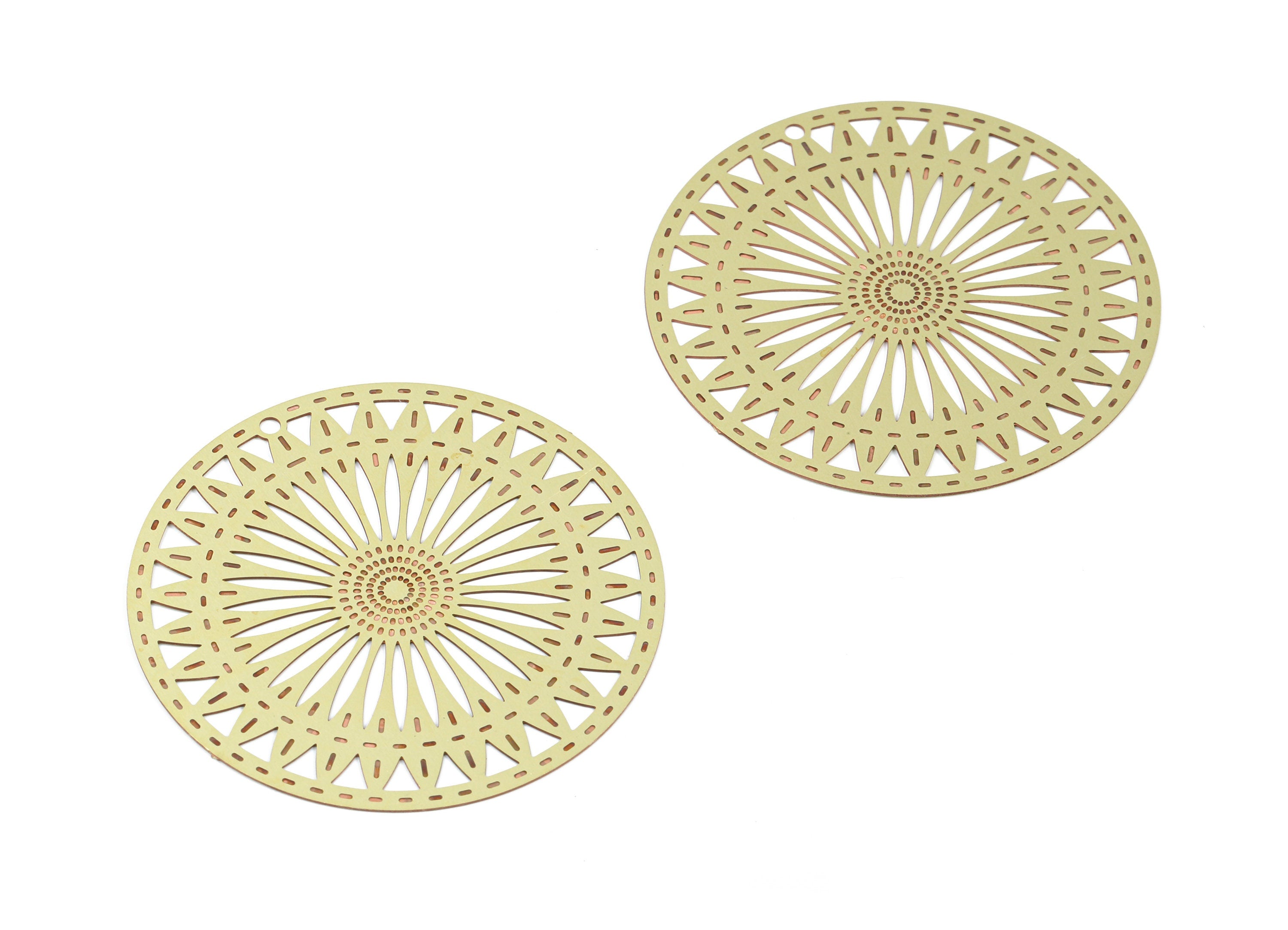 Brass Round Flower Earring Charms - Raw Brass Flower Pendant - Earring Findings - Jewelry Supplies - 39.93x39.93x0.3mm - JJB5505 - DOMEDBAZAAR