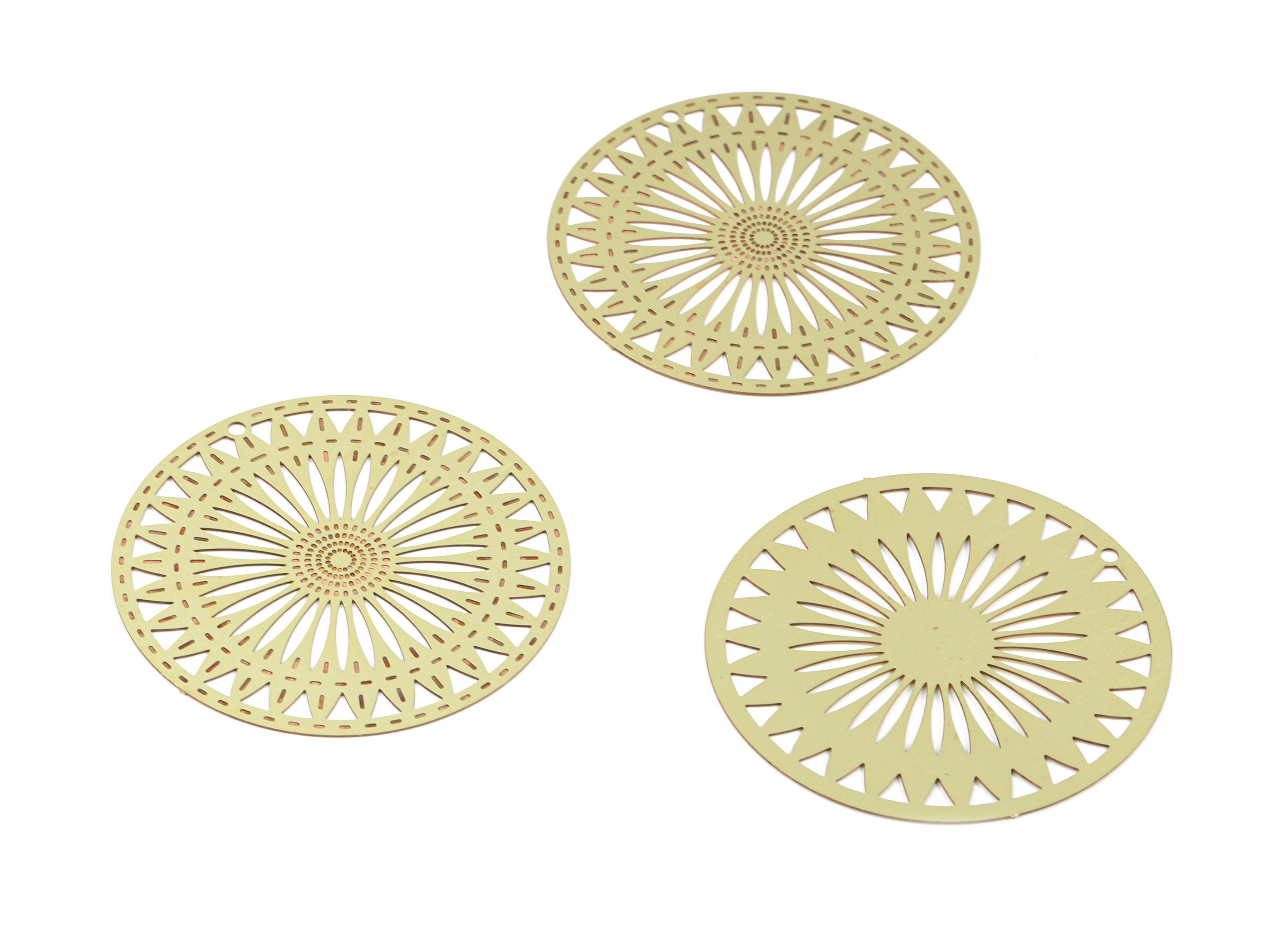 Brass Round Flower Earring Charms - Raw Brass Flower Pendant - Earring Findings - Jewelry Supplies - 39.93x39.93x0.3mm - JJB5505 - DOMEDBAZAAR