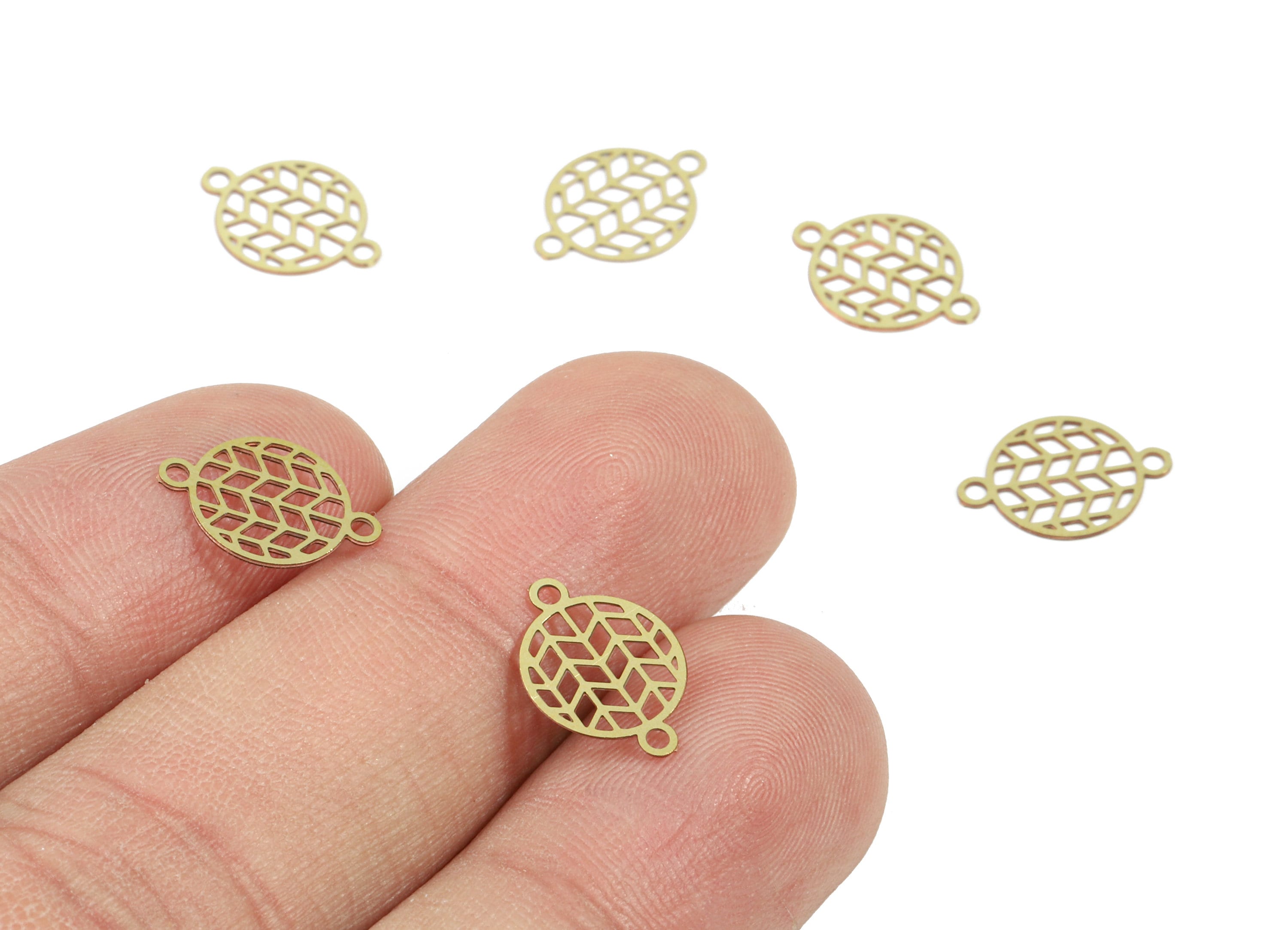 Brass Round Connector - Raw Brass Chevron Round Connectors For Bracelet Earring Necklace - Jewelry Supplies - 12.48x8.96x0.3mm - JJC10769 - DOMEDBAZAAR