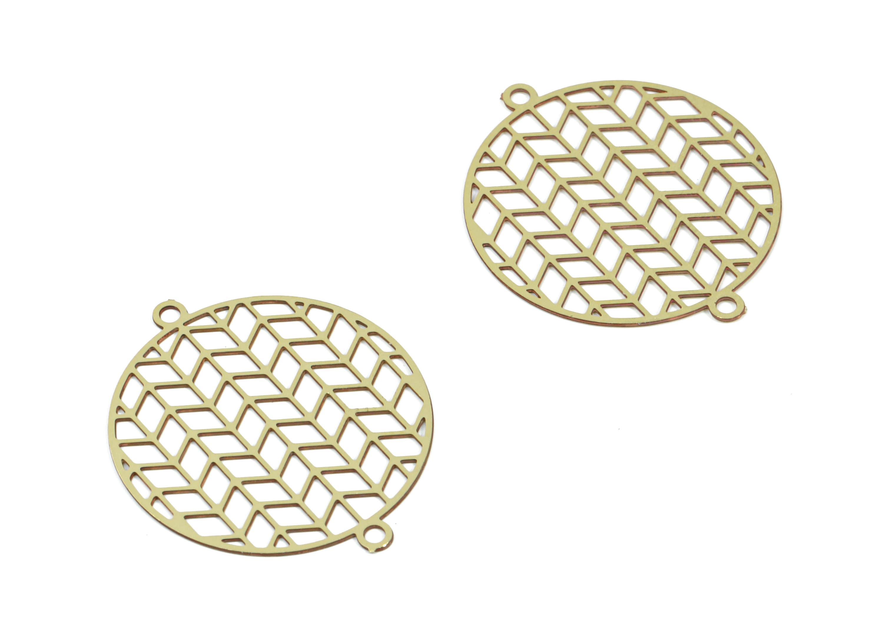 Brass Round Connector - Raw Brass Chevron Round Connectors For Bracelet Earring Necklace - Jewelry Supplies - 23.5x19.9x0.3mm - JJC10767 - DOMEDBAZAAR