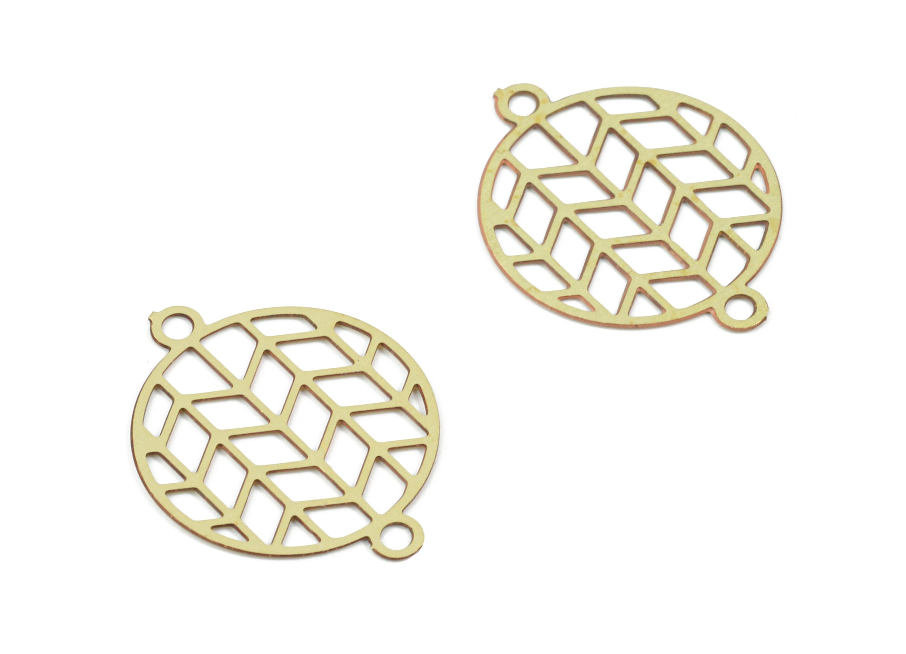 Brass Round Connector - Raw Brass Chevron Round Connectors For Bracelet Earring Necklace - Jewelry Supplies - 15.65x12.1x0.3mm - JJC10768 - DOMEDBAZAAR