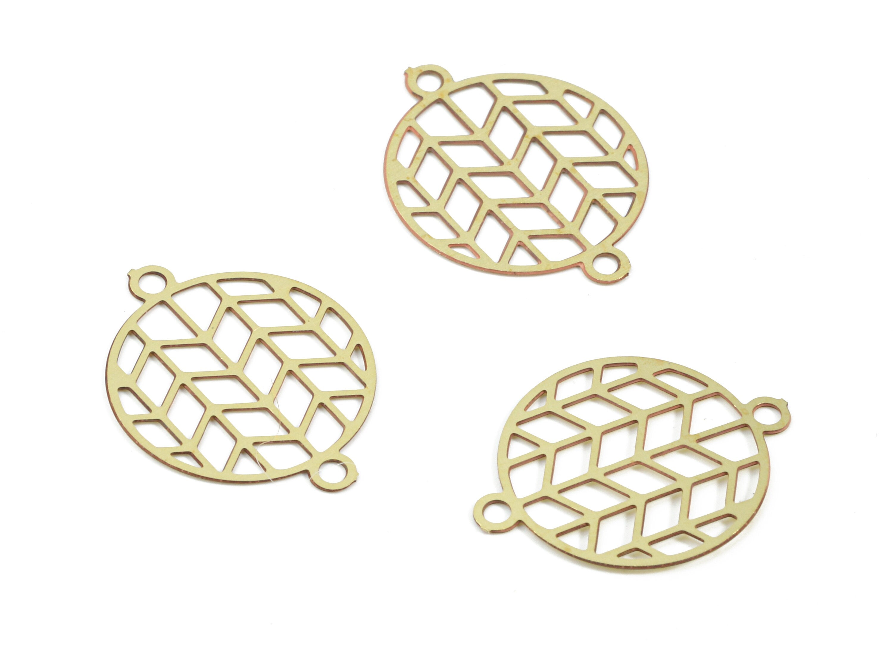 Brass Round Connector - Raw Brass Chevron Round Connectors For Bracelet Earring Necklace - Jewelry Supplies - 15.65x12.1x0.3mm - JJC10768 - DOMEDBAZAAR