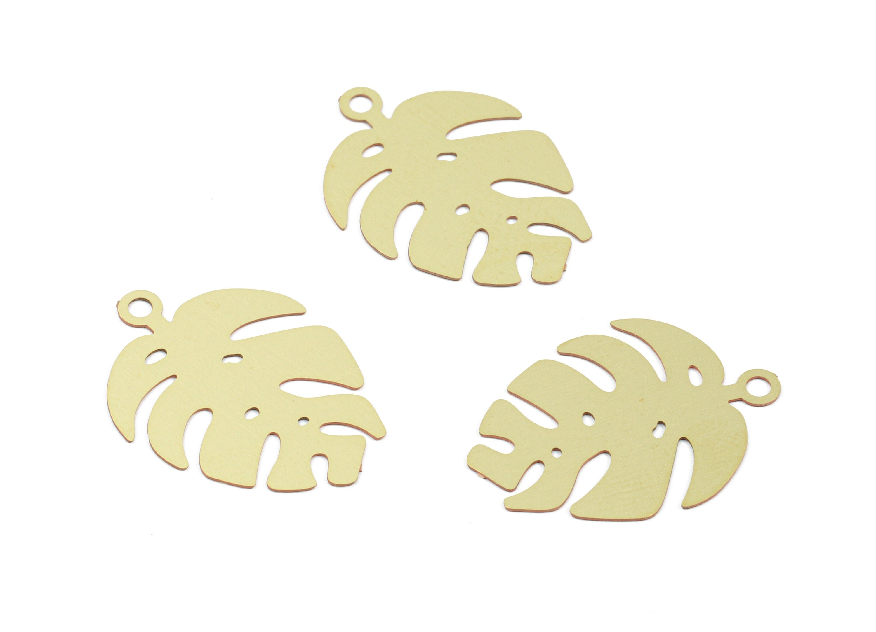 Brass Monstera Earring Charms - Raw Brass Monstera Pendant - Earring Findings - Jewelry Supplies - 19.77x14.13x0.3mm - JJC10715 - DOMEDBAZAAR