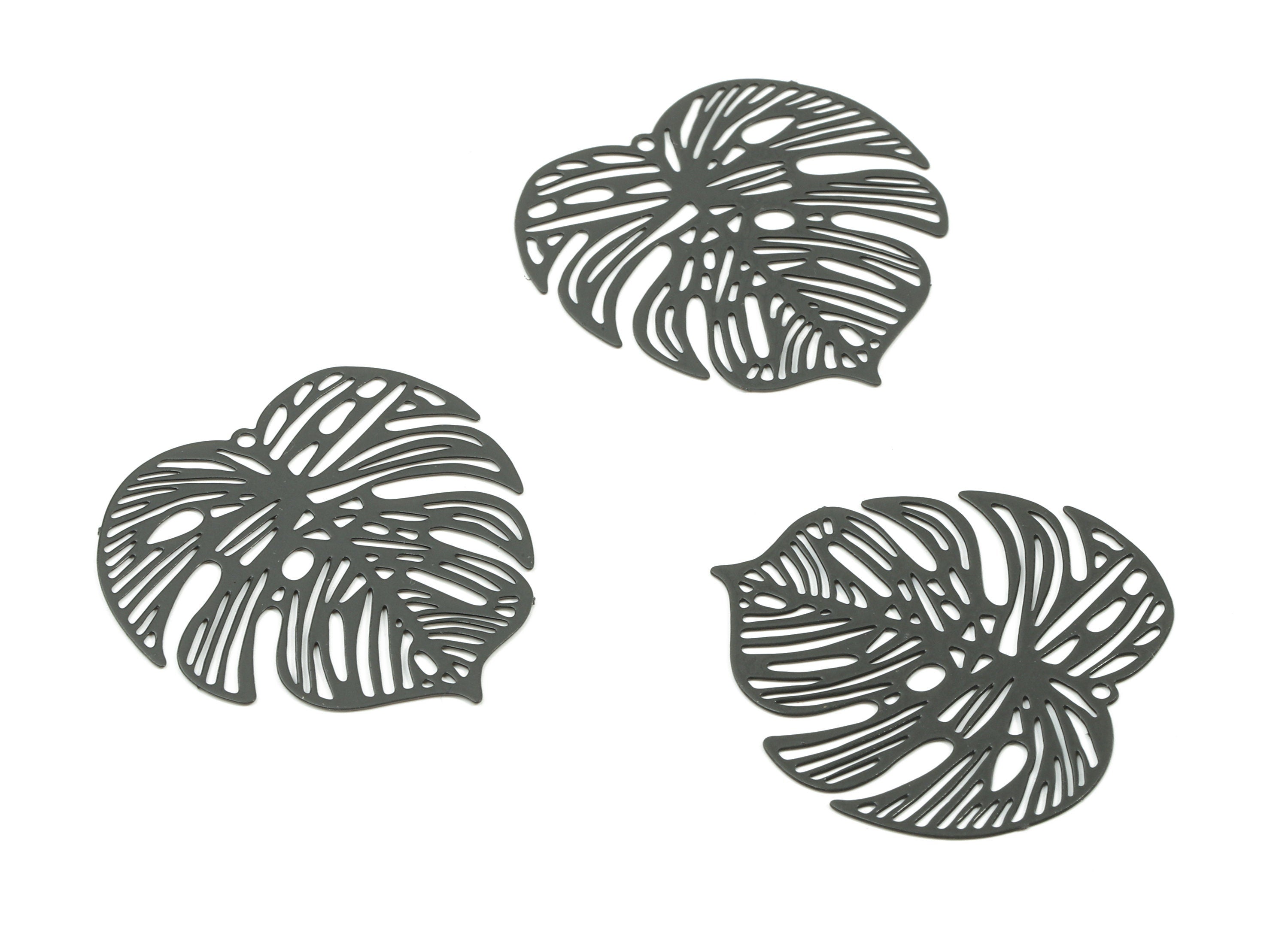 Black Monstera Pendant - Brass Monstera Charm For Necklace - Earring Supplies - Color Code: J23 - 37x36.43x5.47mm - JJB5106-J23 - DOMEDBAZAAR