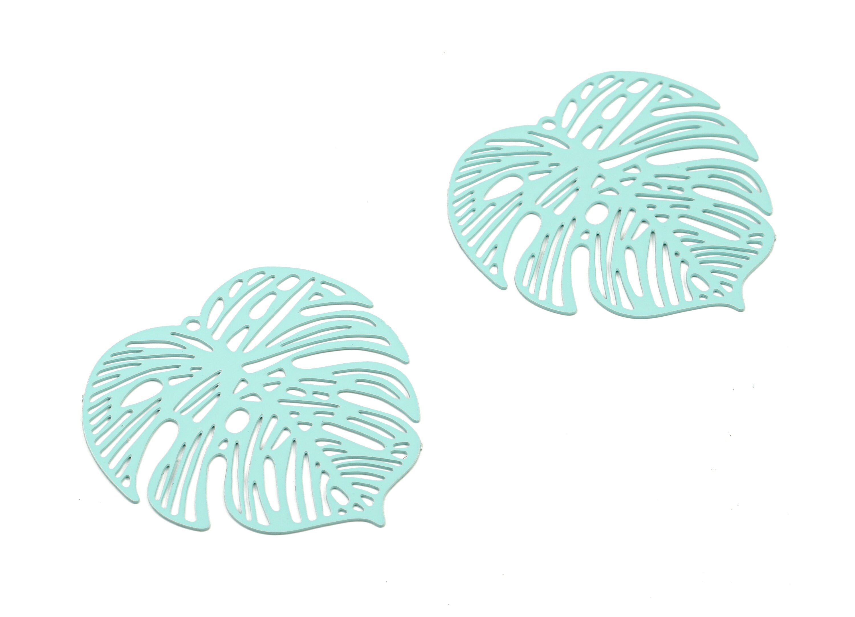 Light Green Monstera Pendant - Brass Monstera Charm For Necklace - Earring Supplies - Color Code: J14 - 37x36.43x5.47mm - JJB5106-J14 - DOMEDBAZAAR