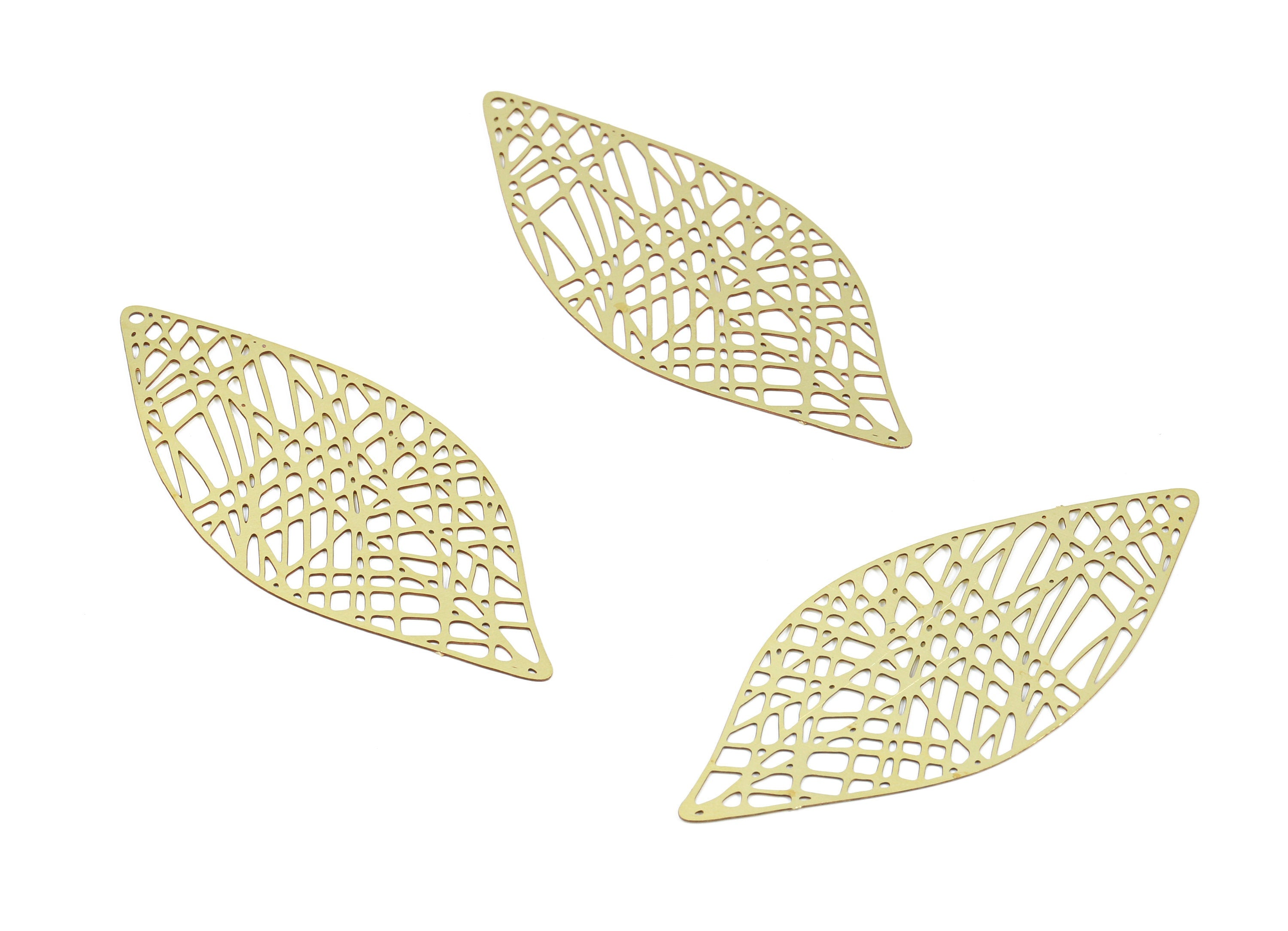 Raw Brass Leaf Shaped Earring and Necklace Charms -Hallow Out Necklace and Earring Findings - Jewelry Supplies - 55.2x23.4x0.3mm - JJB4215 - DOMEDBAZAAR