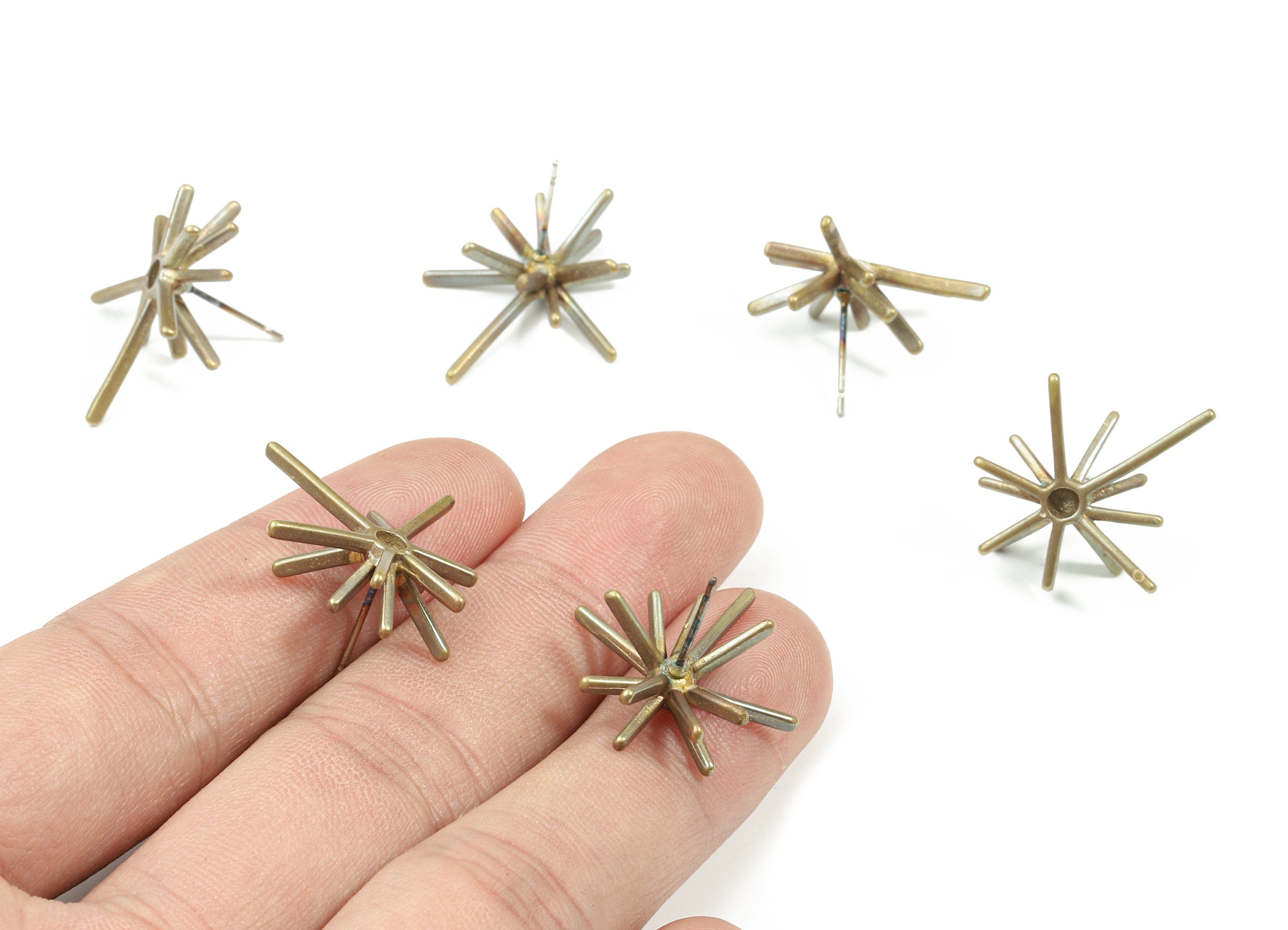 Brass Spike Earring Stud - Raw Brass Spike Earring Post - Steel Stud - Earring Post - Jewelry Supplies - 24.97x21.79x1.78mm - PP3268 - DOMEDBAZAAR