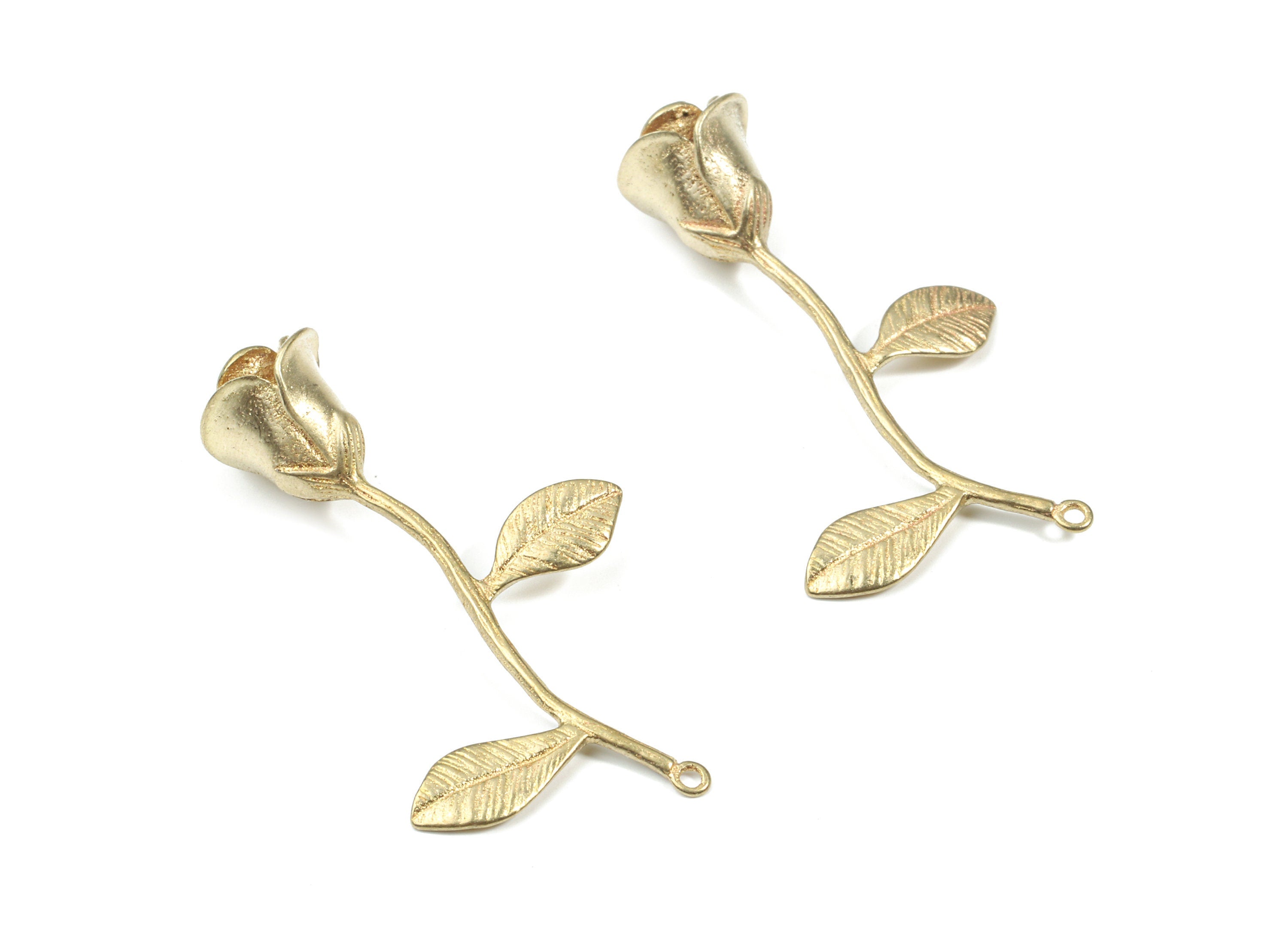 Brass Rose Earring Charms - Raw Brass Rose Pendant - Earring Findings - Jewellery Supplies - 39.79x21.75x10.05mm - PP3233 - DOMEDBAZAAR