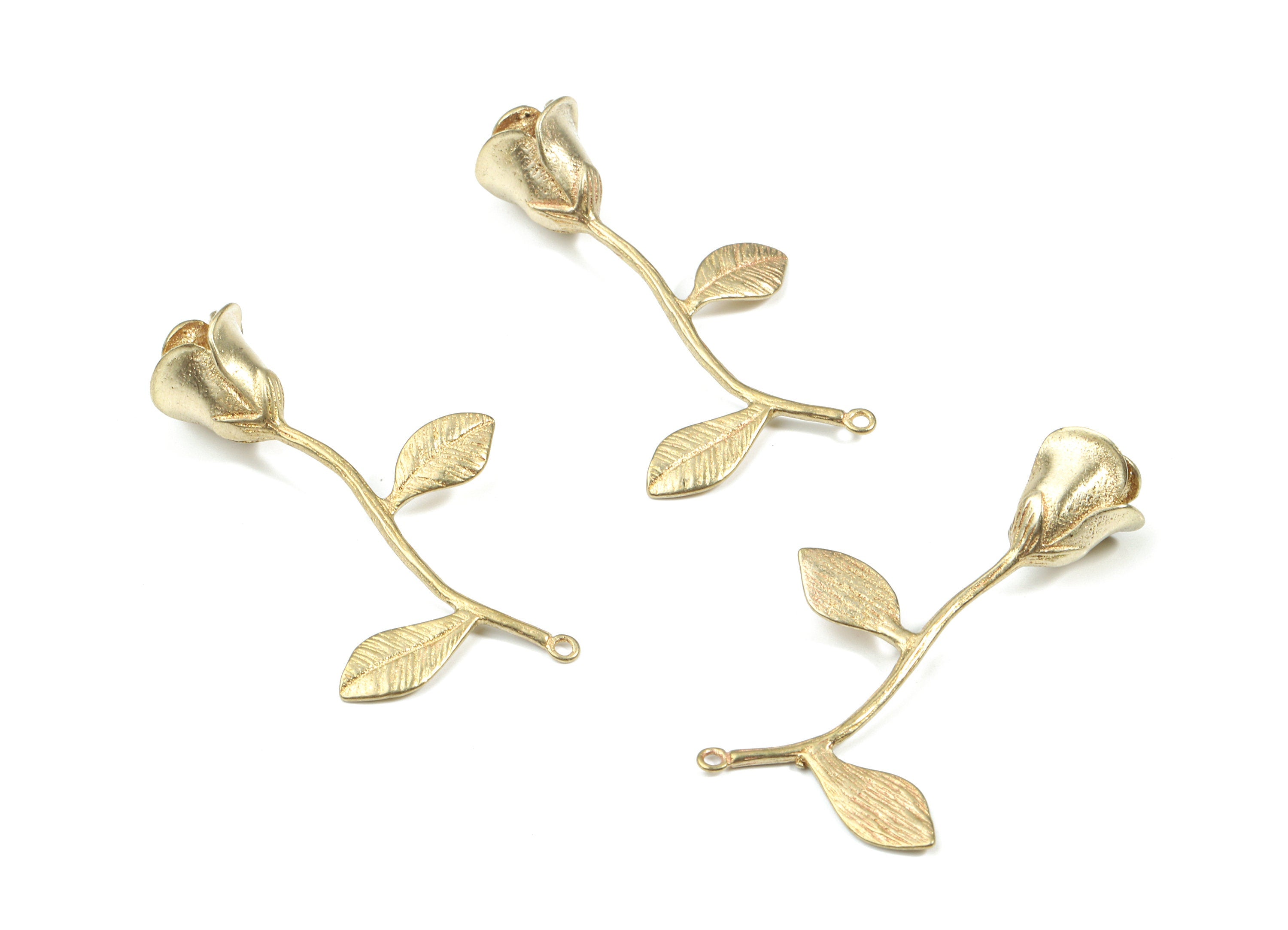 Brass Rose Earring Charms - Raw Brass Rose Pendant - Earring Findings - Jewellery Supplies - 39.79x21.75x10.05mm - PP3233 - DOMEDBAZAAR