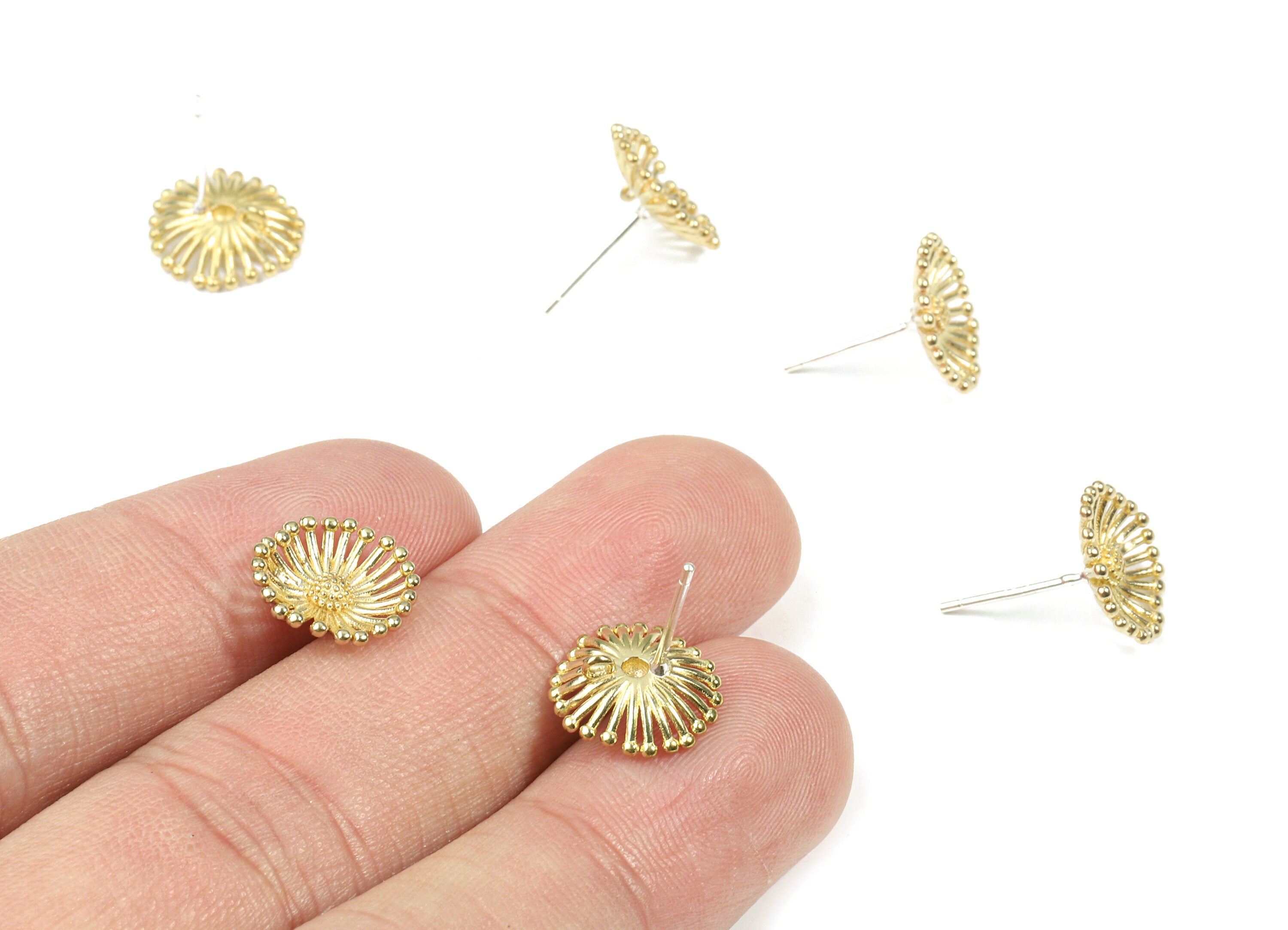 Brass Flower Earring Stud With Loop - Raw Brass Flower Earring Post - Silver Stud - Earring Post - Jewelry Supplies - 19x16.8x2.1mm - PP3237 - DOMEDBAZAAR