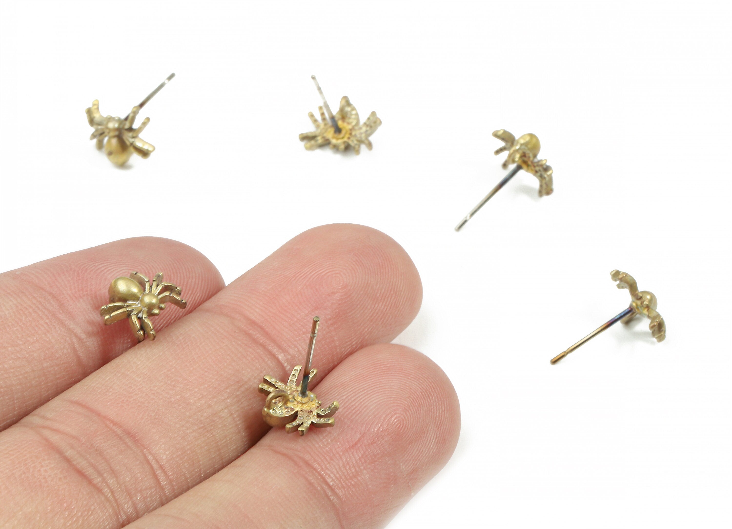 Brass Spider Earring Stud - Raw Brass Spider Earring Post - Steel Stud - Earring Post - Jewelry Supplies - 9.47x7.89x1.45mm - PP3265 - DOMEDBAZAAR