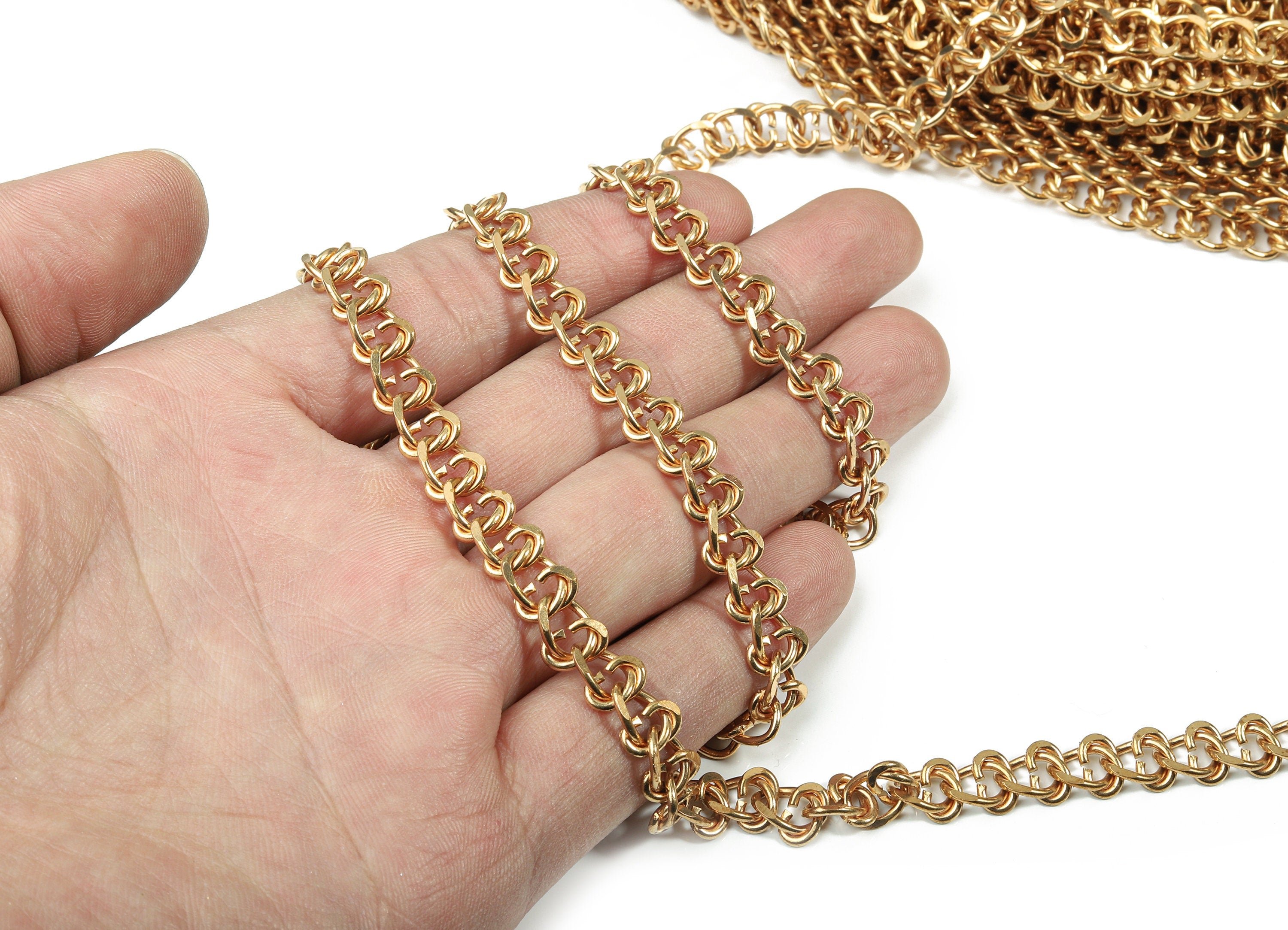 Greek Key Brass Chain - Raw Brass Meander Chain - Unsoldered Open Chain - 0.34&quot; x 0.31&quot; x 0.06&quot;- for Bracelet Jewellery Making - CC1142 - DOMEDBAZAAR