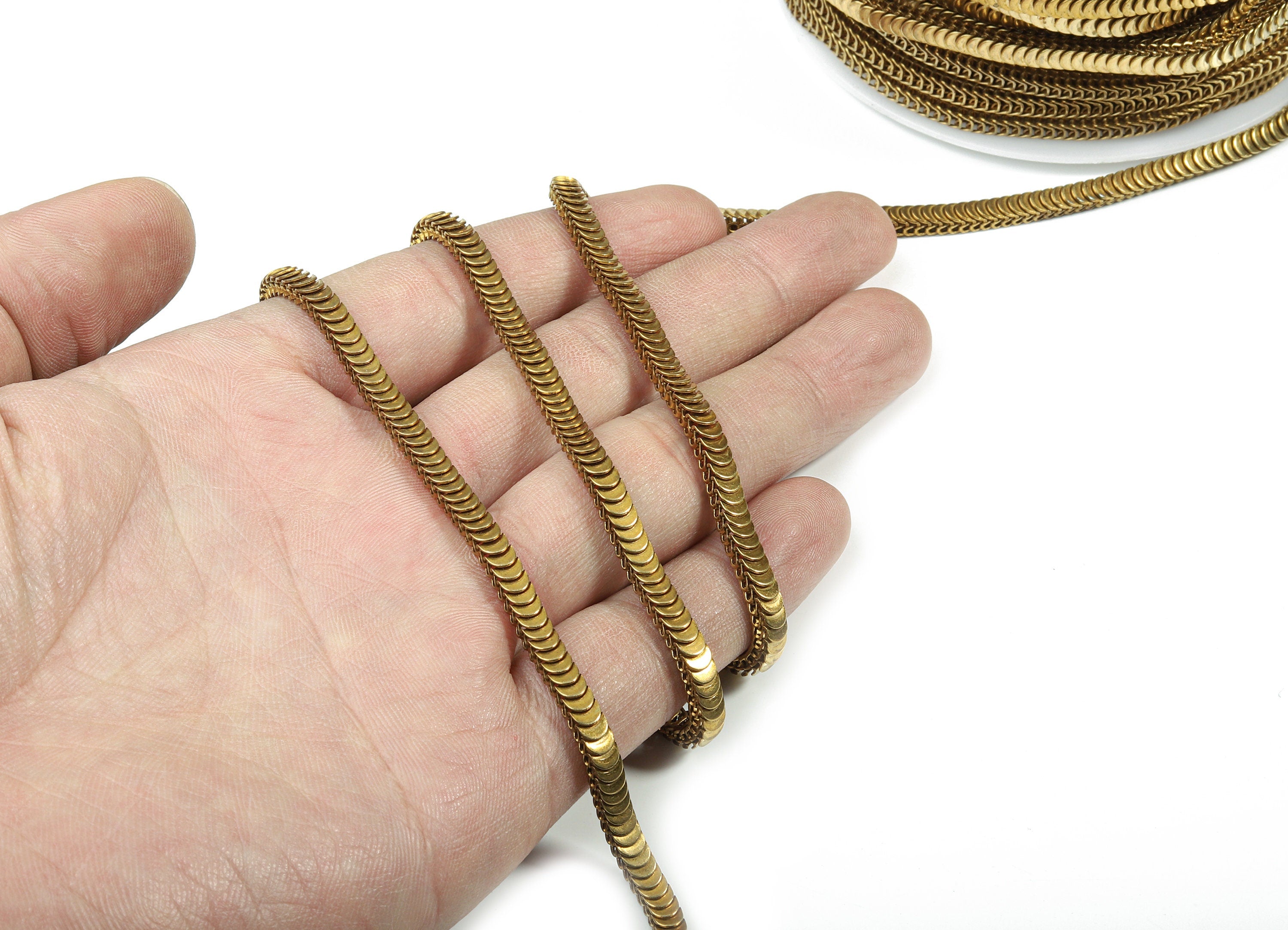 4.5 Brass Scale Chain - Raw Brass Lamellar Snake Chain - Unsoldered Links - for Necklace Bracelet Jewellery Making - 0.18&quot; x 0.13&quot; CC1148 - DOMEDBAZAAR
