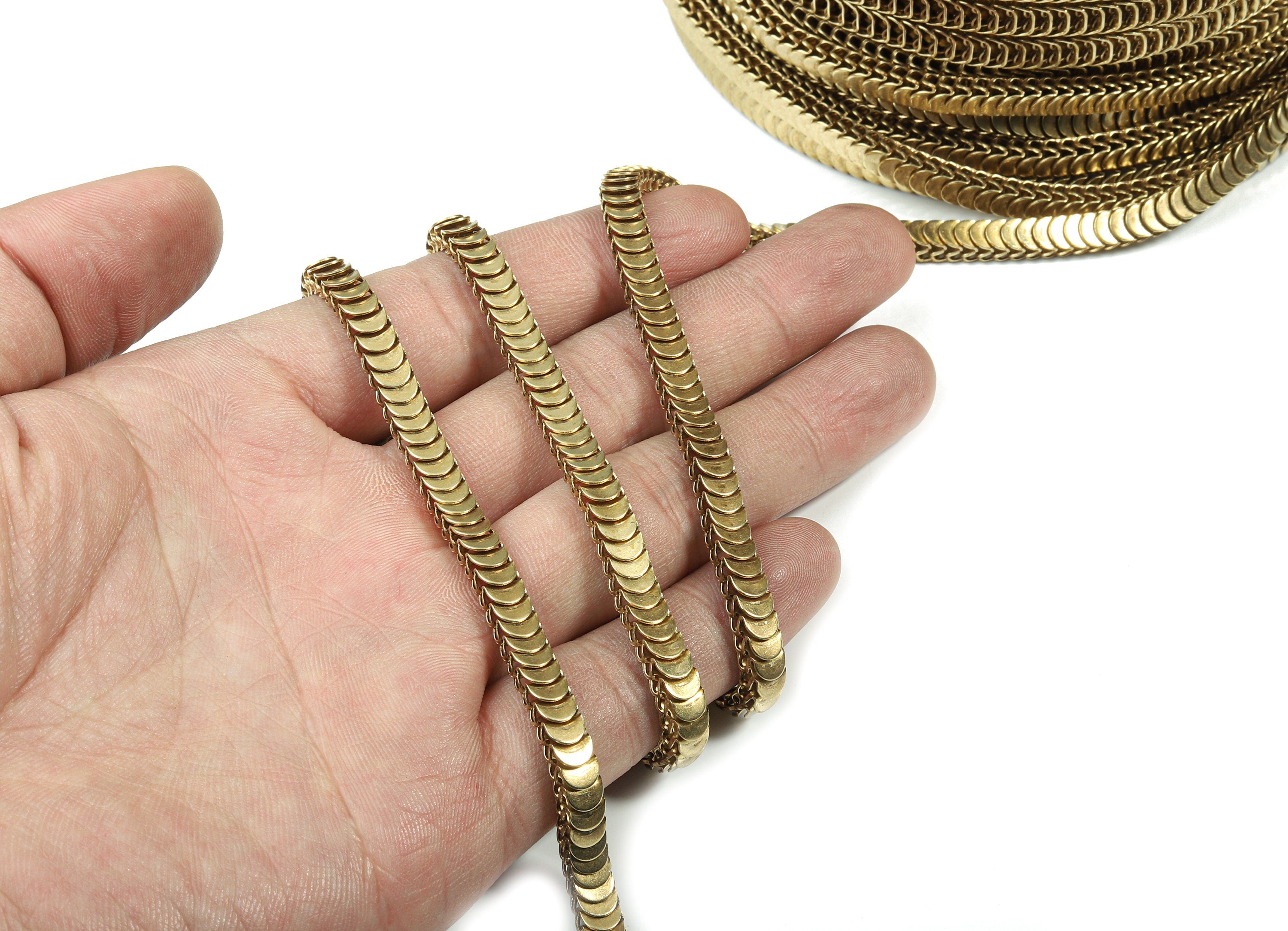 6.0 Brass Scale Chain - Raw Brass Lamellar Snake Chain - Unsoldered Links - for Necklace Bracelet Jewellery Making - 0.23&quot; x 0.16&quot; CC1149 - DOMEDBAZAAR
